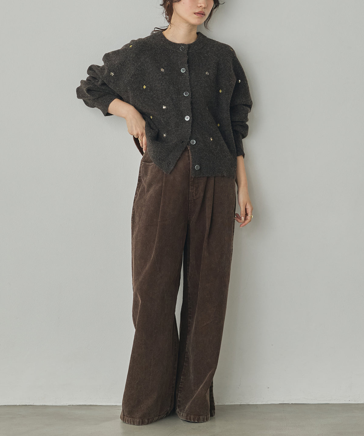 WOOL-BLEND EMBROIDERED KNITTED CARDIGAN