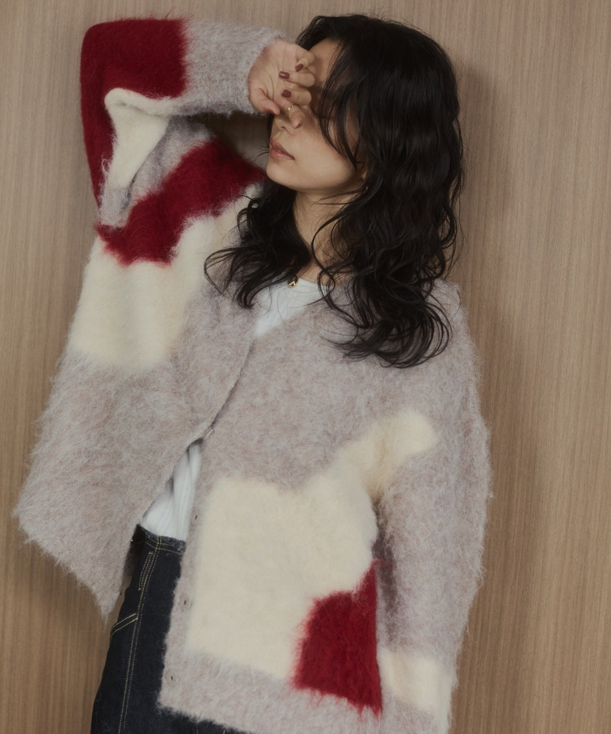 NUANCE-PATTERNED BLOCK KNIT CARDIGAN