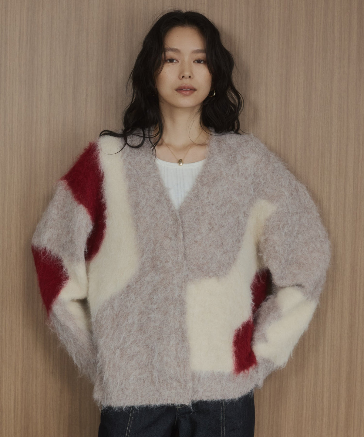 NUANCE-PATTERNED BLOCK KNIT CARDIGAN