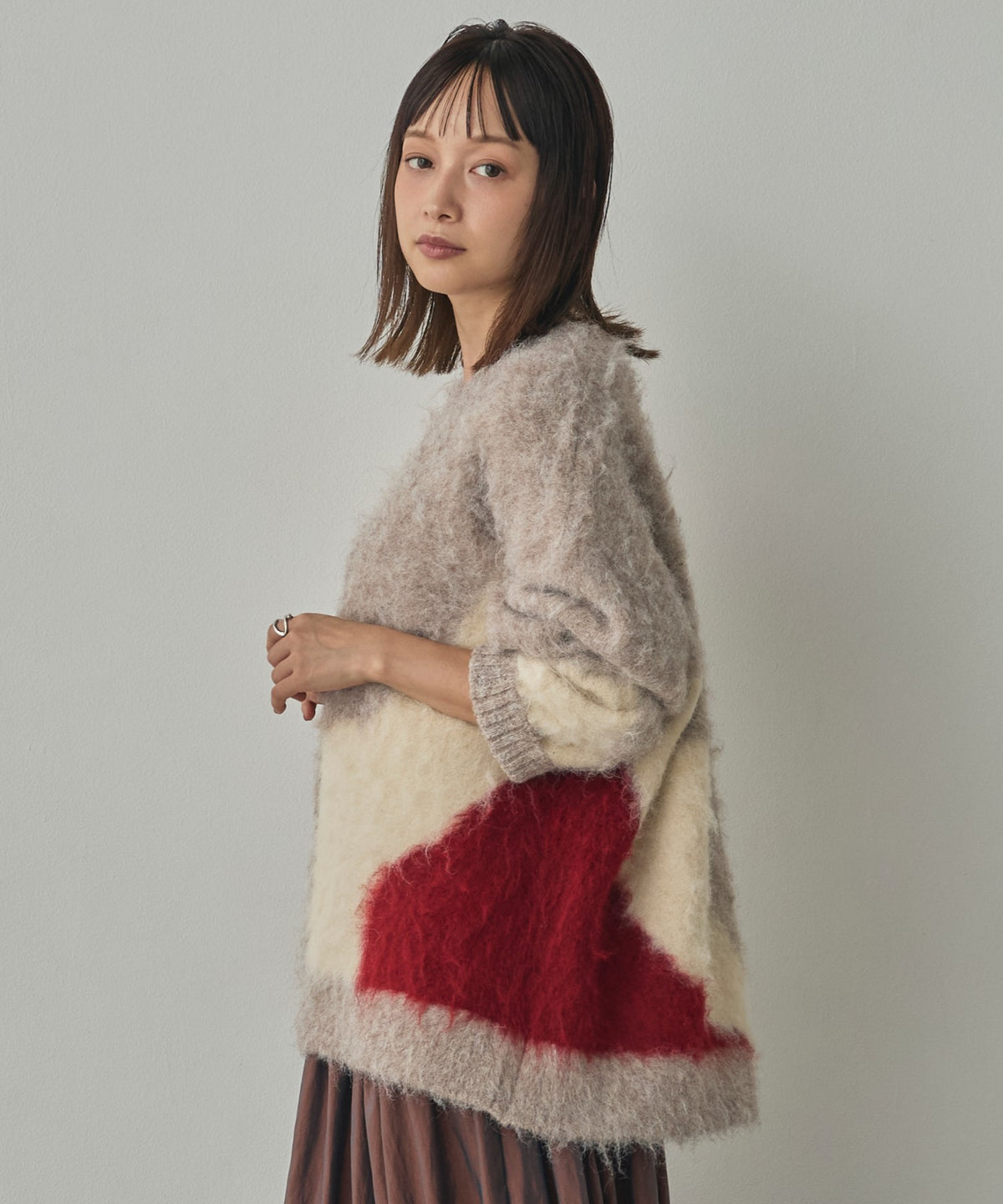 NUANCE-PATTERNED BLOCK KNIT CARDIGAN