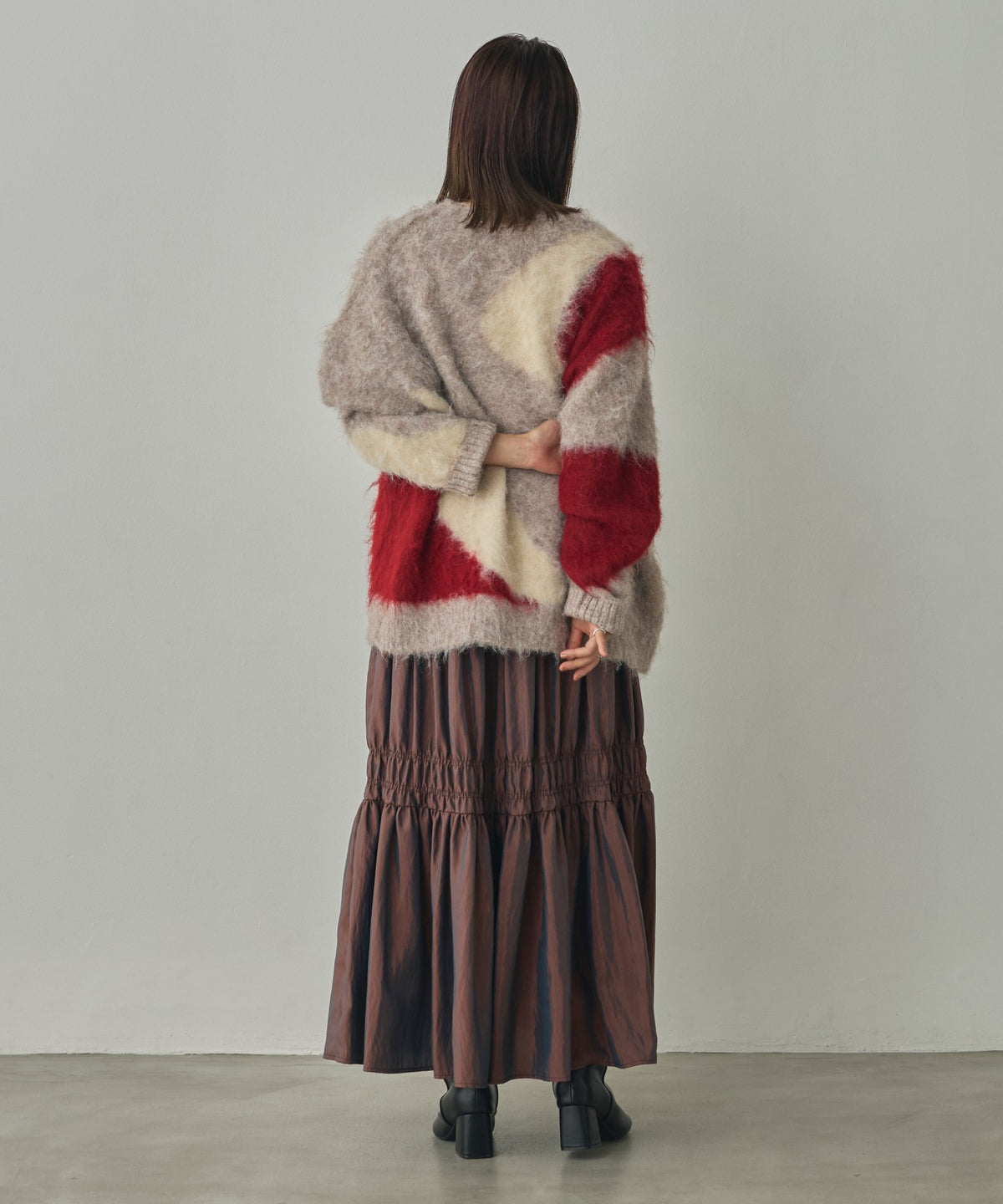 NUANCE-PATTERNED BLOCK KNIT CARDIGAN