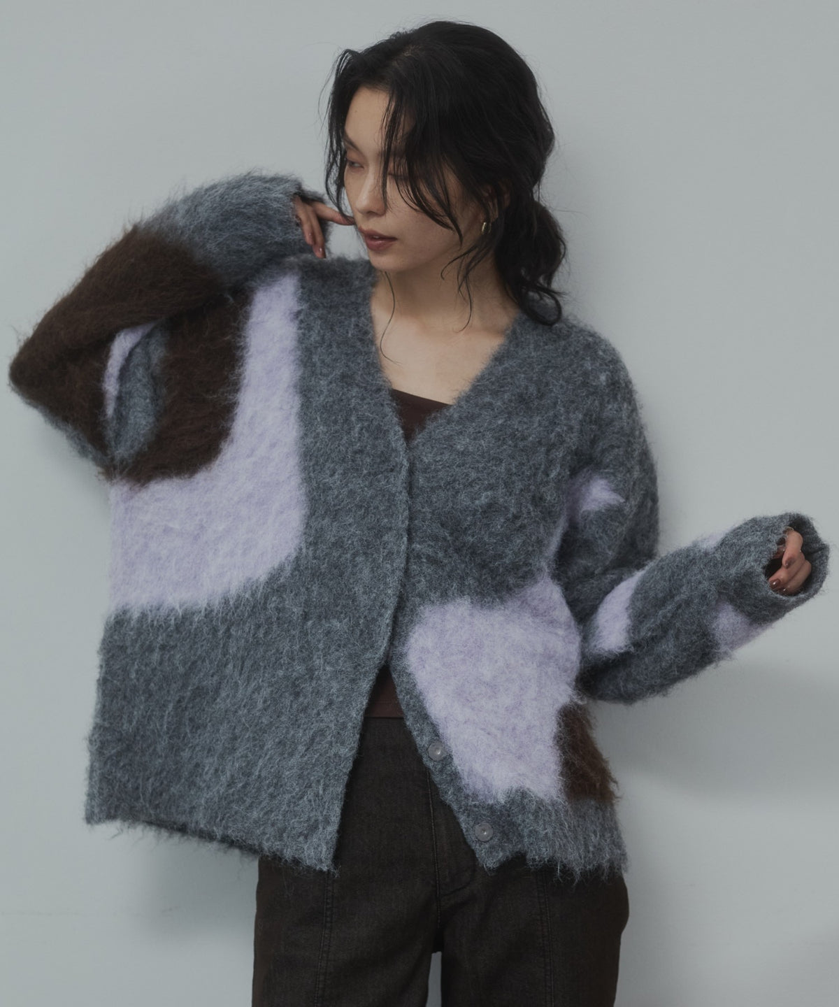NUANCE-PATTERNED BLOCK KNIT CARDIGAN