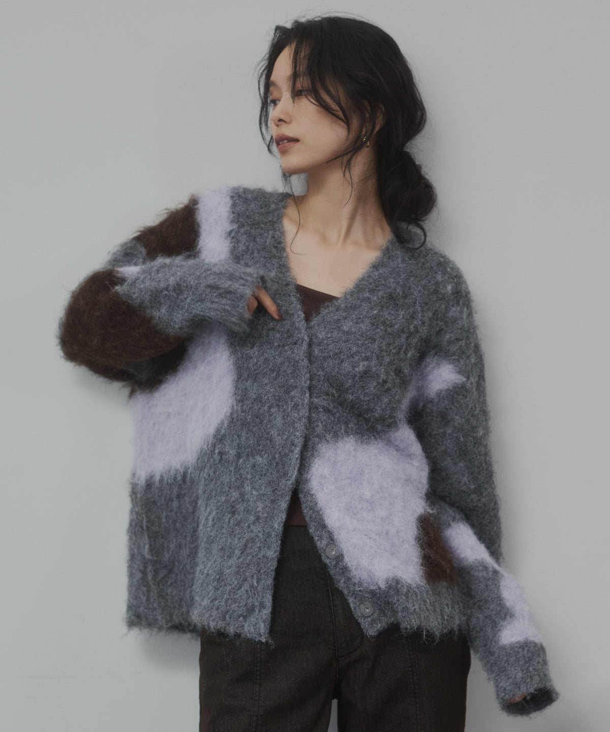 NUANCE-PATTERNED BLOCK KNIT CARDIGAN