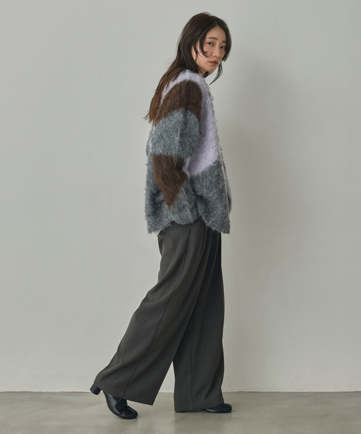 NUANCE-PATTERNED BLOCK KNIT CARDIGAN