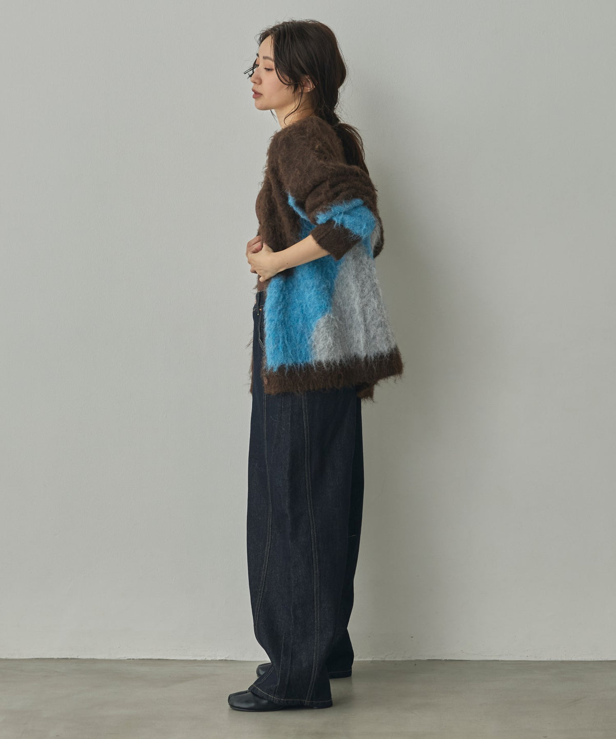 NUANCE-PATTERNED BLOCK KNIT CARDIGAN
