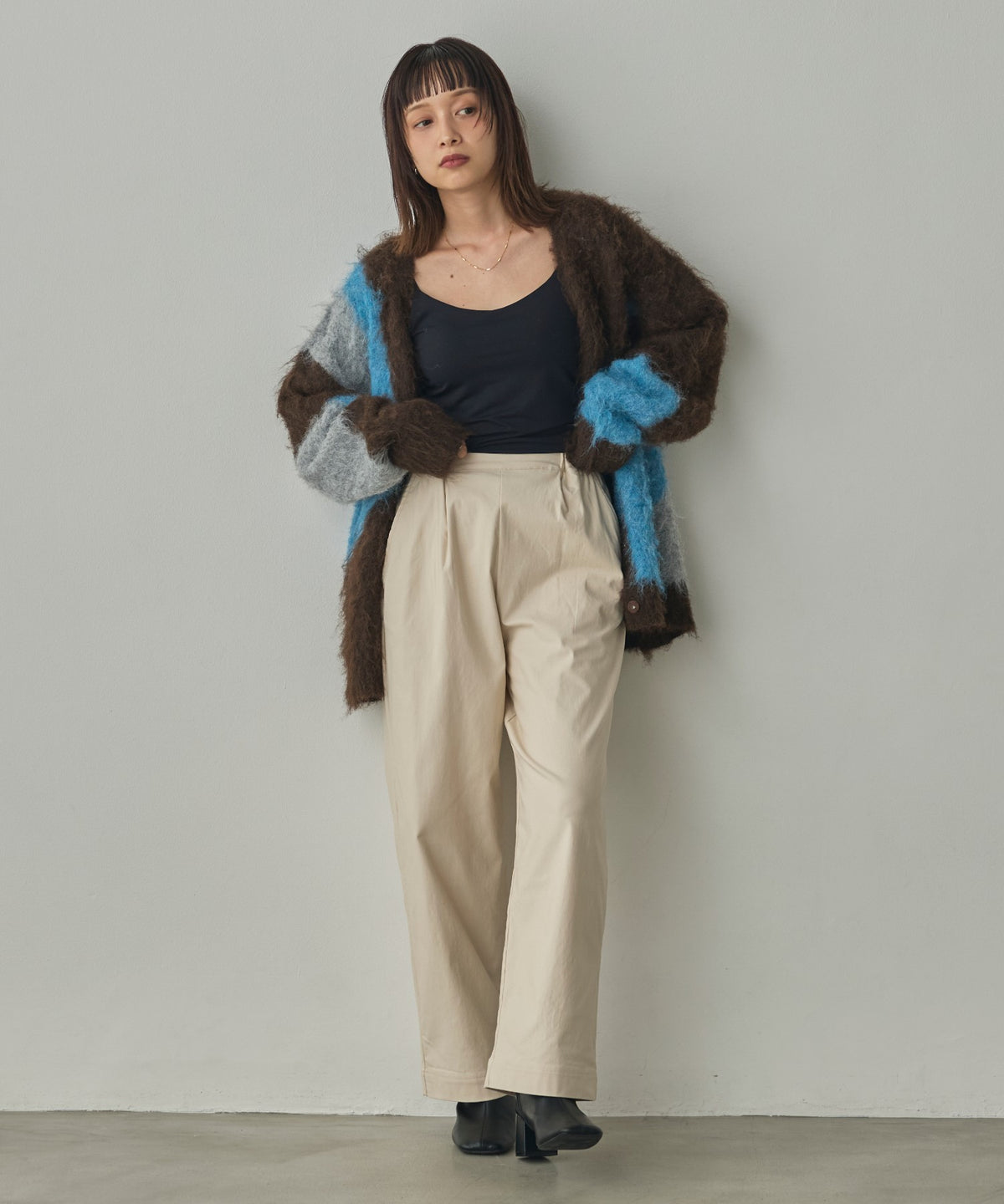 NUANCE-PATTERNED BLOCK KNIT CARDIGAN