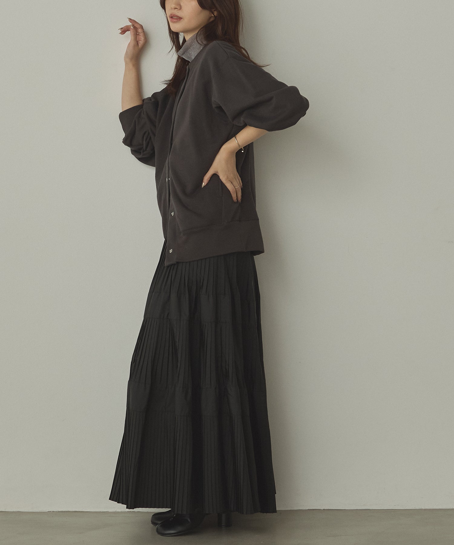 ラメステッチ クルーネックカーディガン