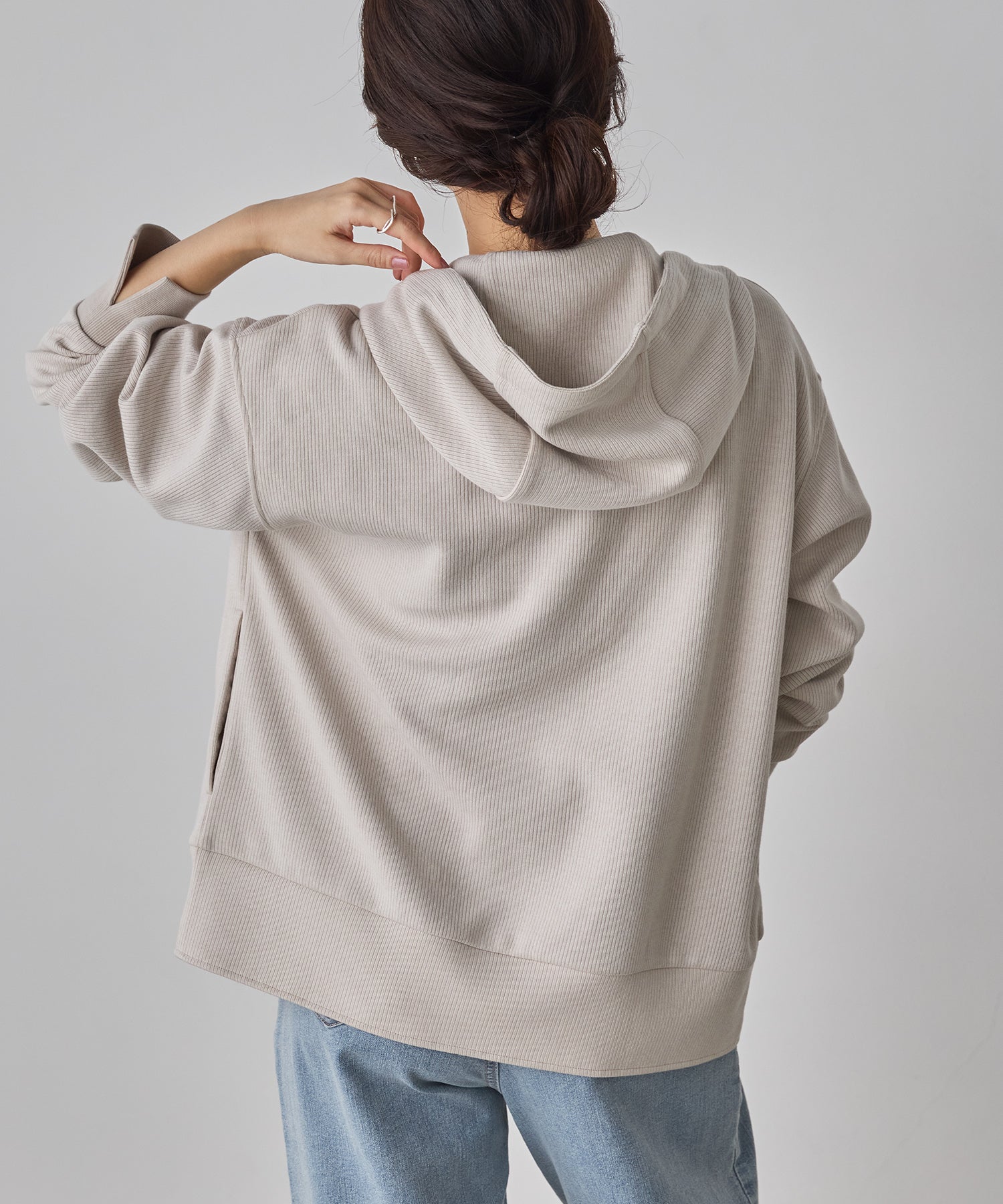 DOUBLE FACE RIB ZIP HOODIE