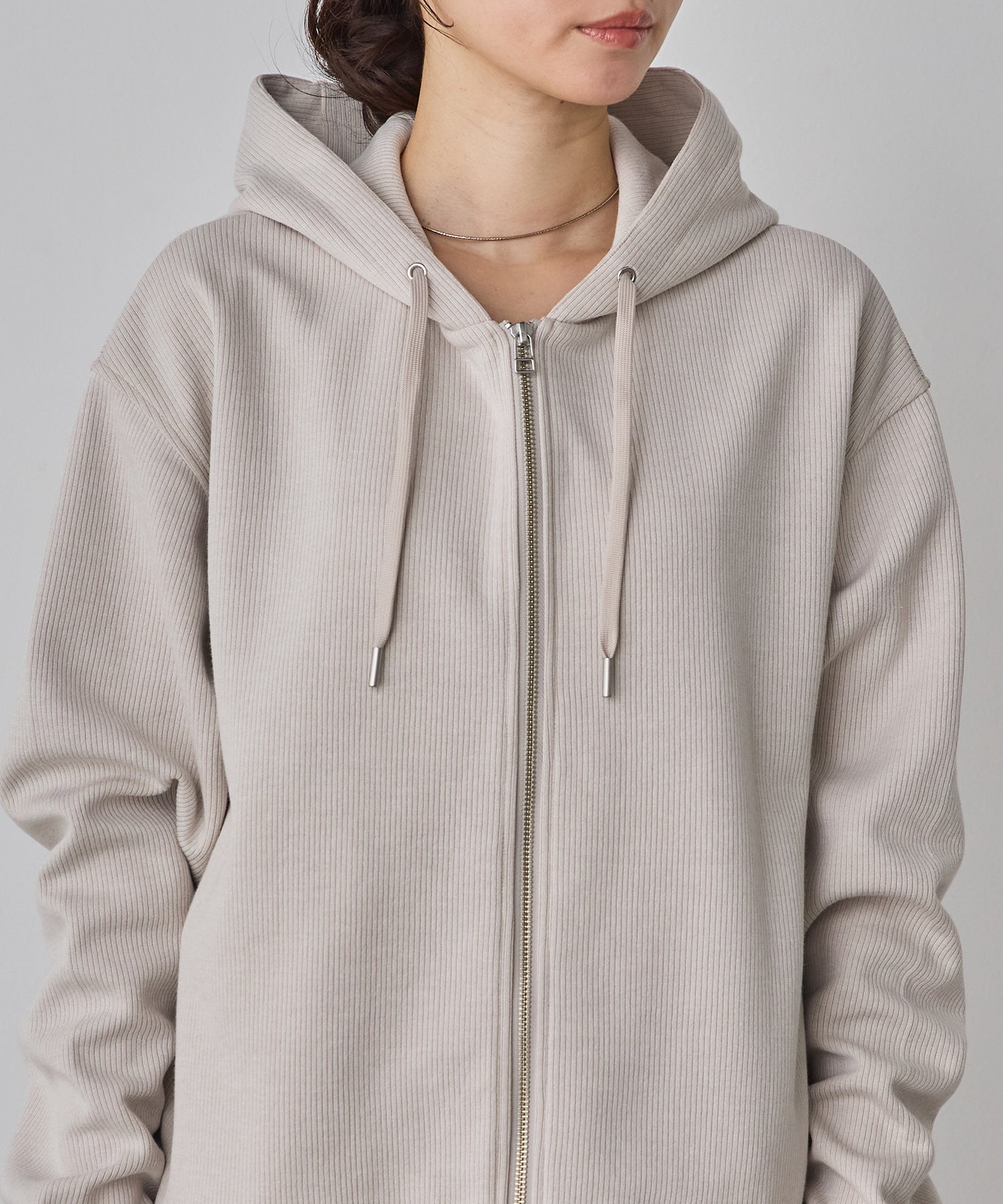 DOUBLE FACE RIB ZIP HOODIE
