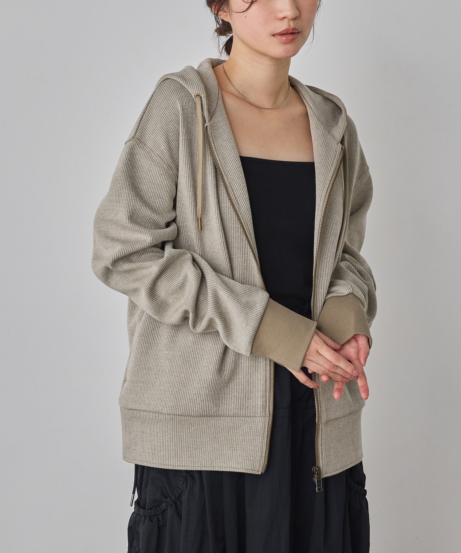 DOUBLE FACE RIB ZIP HOODIE