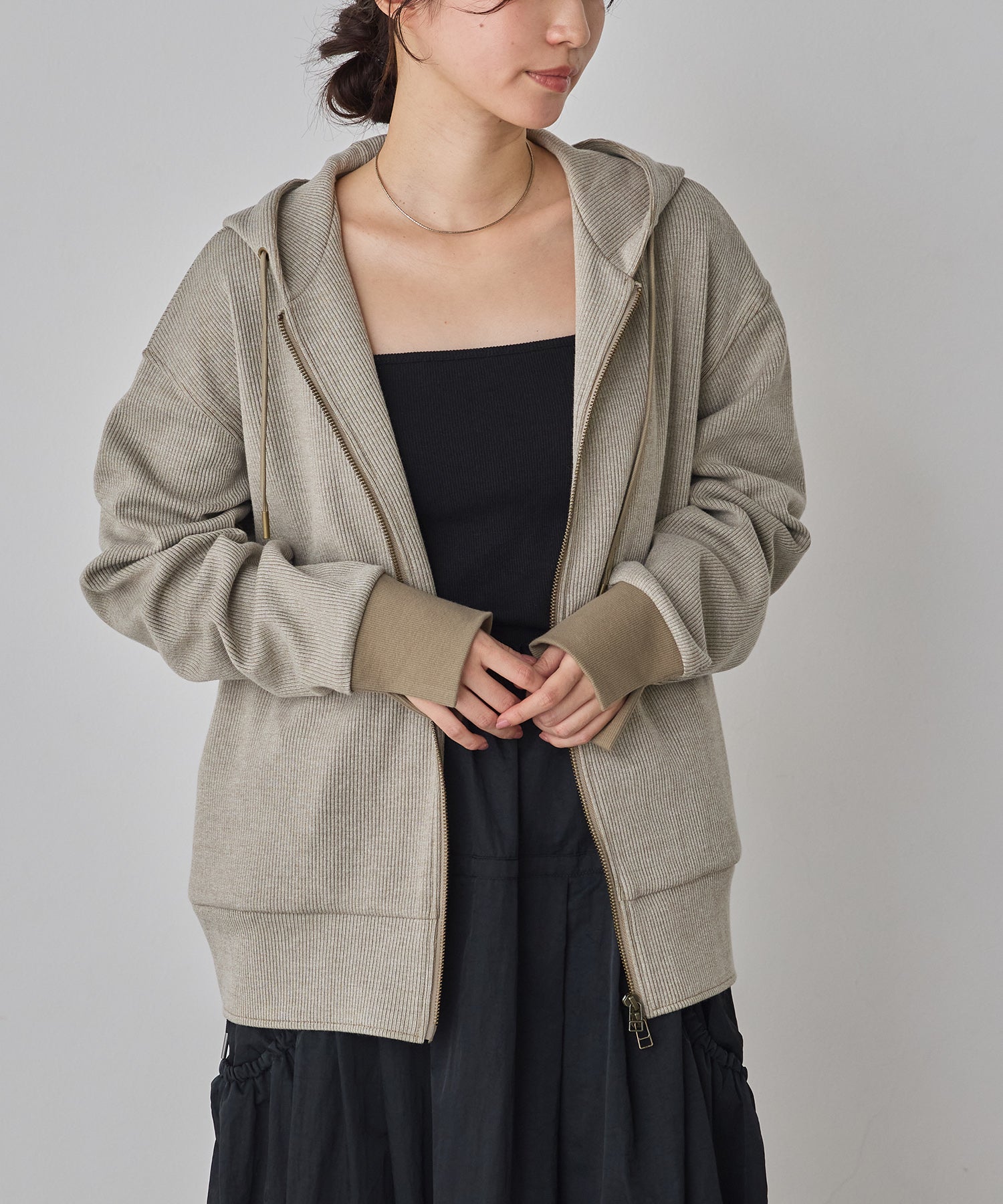 DOUBLE FACE RIB ZIP HOODIE