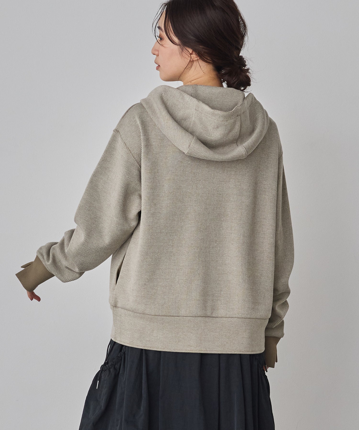 DOUBLE FACE RIB ZIP HOODIE