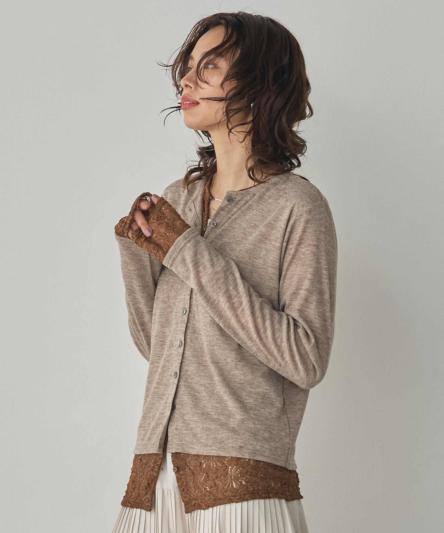 LACE-LAYERED CARDIGAN