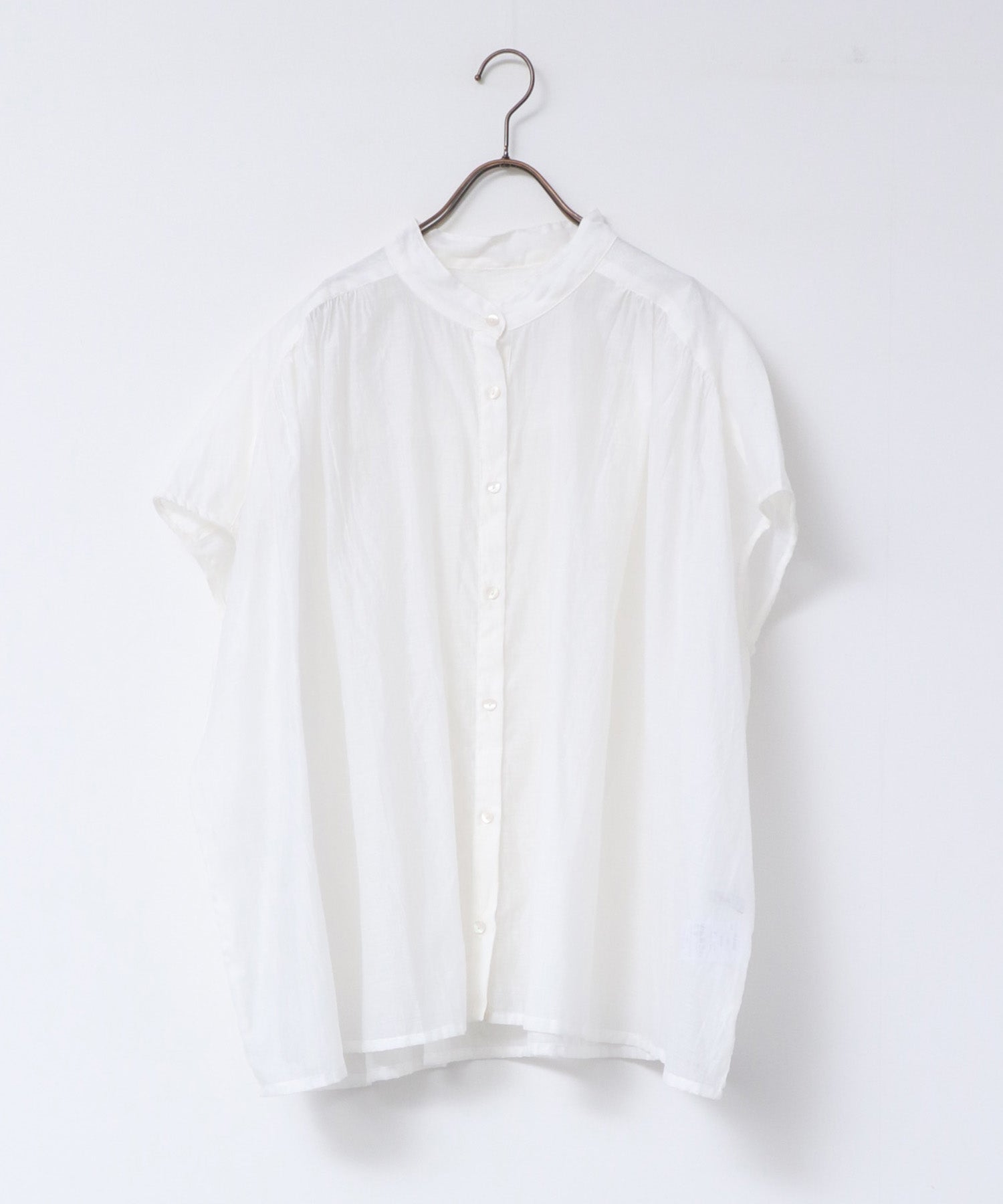 バンドカラー フレンチスリーブブラウス