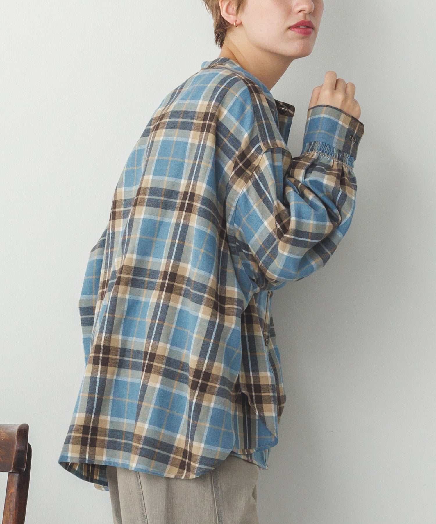 ネルチェックギャザーシャツ