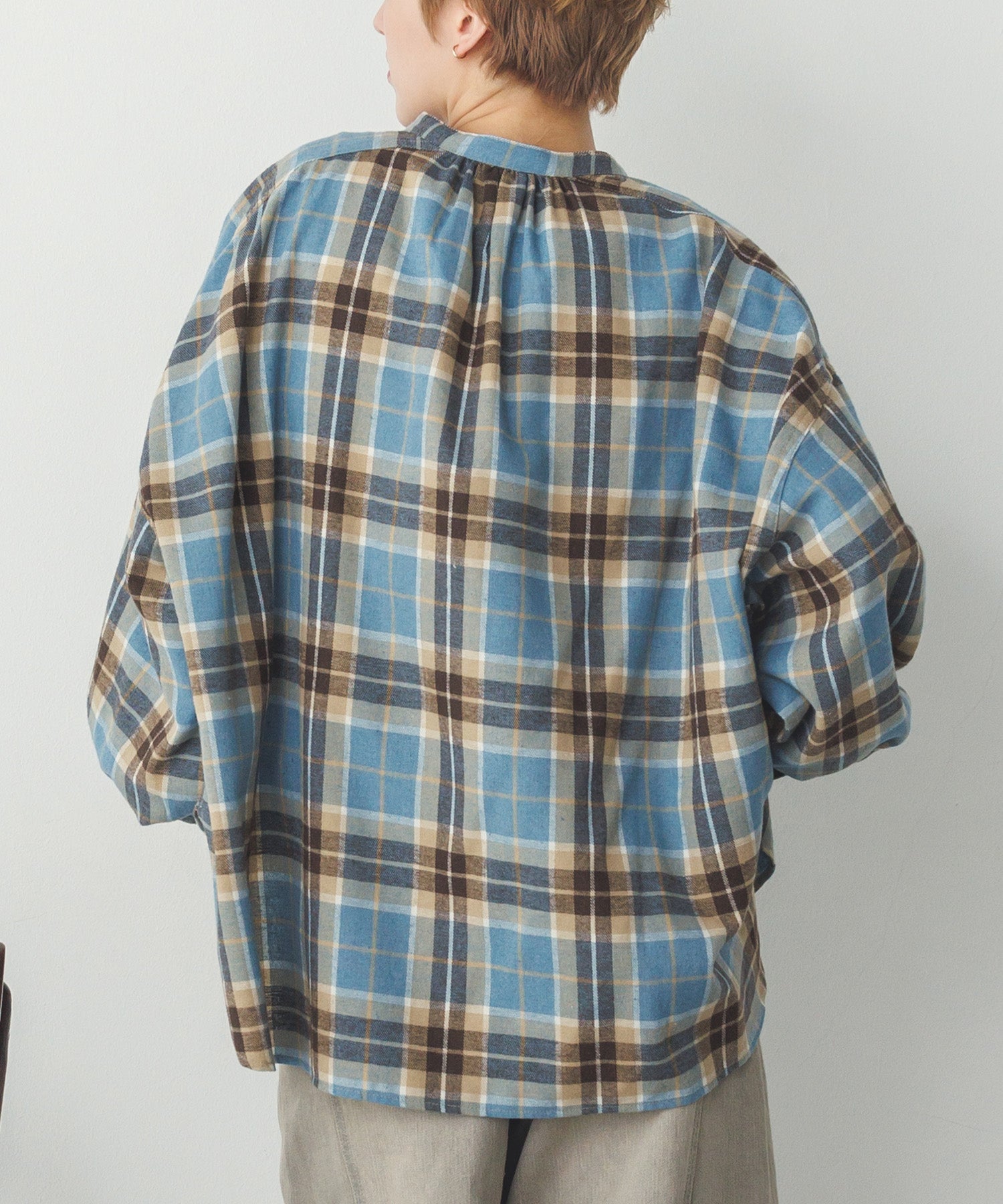 ネルチェックギャザーシャツ