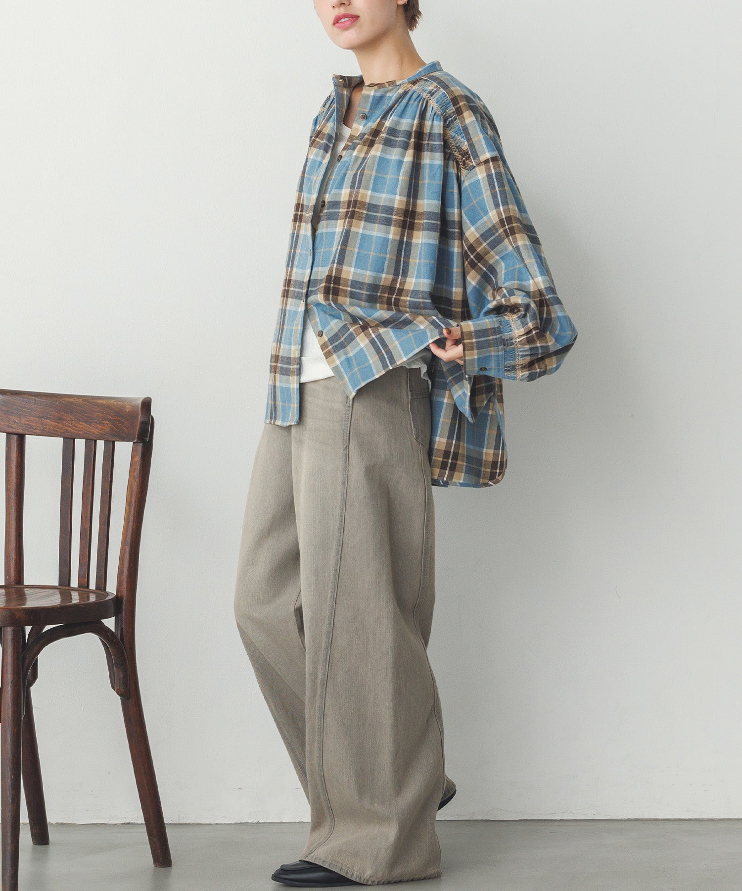 ネルチェックギャザーシャツ