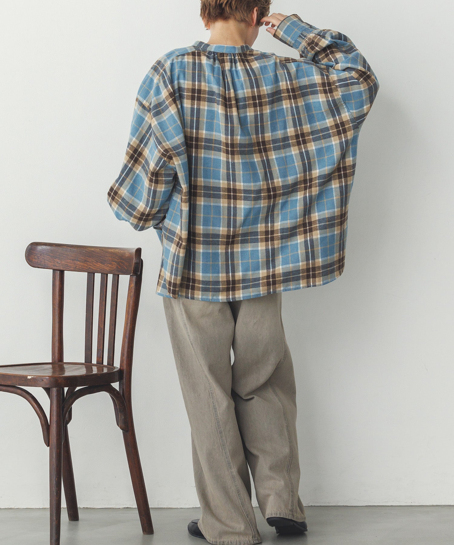 ネルチェックギャザーシャツ