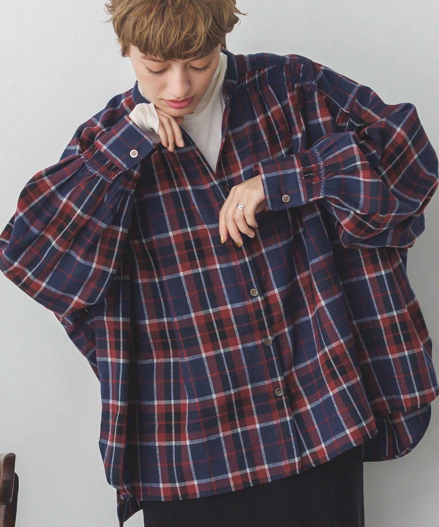 ネルチェックギャザーシャツ