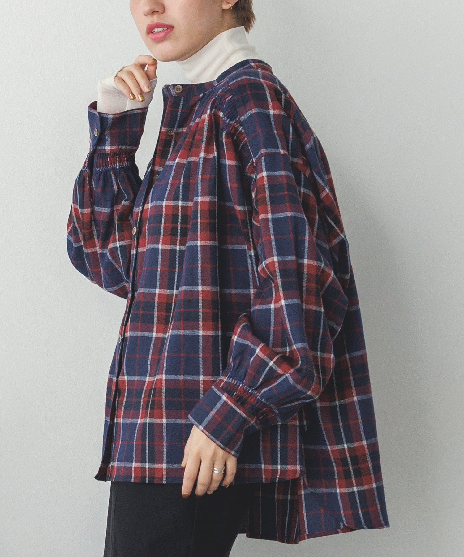 ネルチェックギャザーシャツ