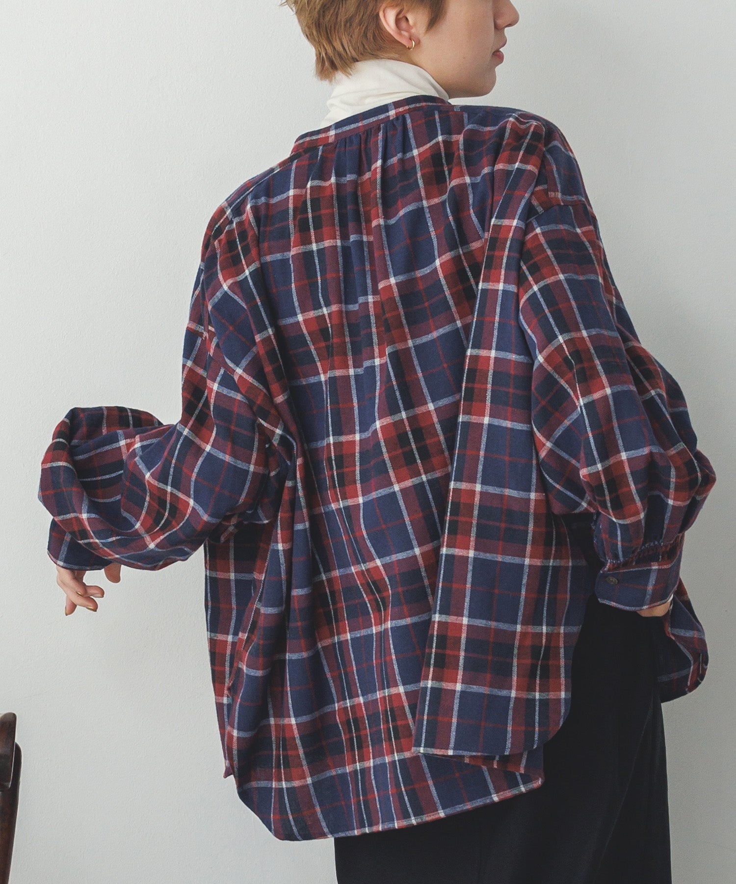 ネルチェックギャザーシャツ