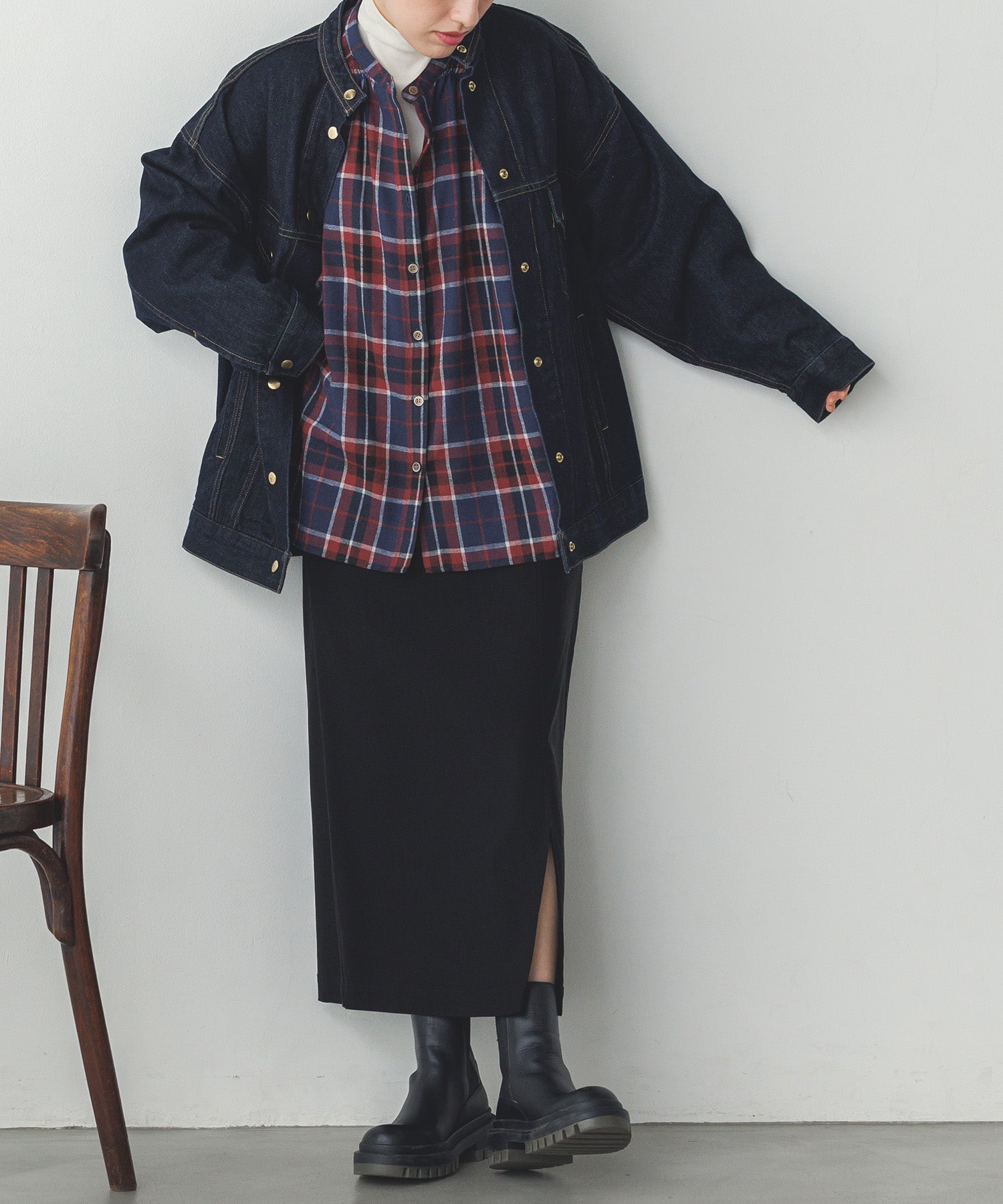 ネルチェックギャザーシャツ