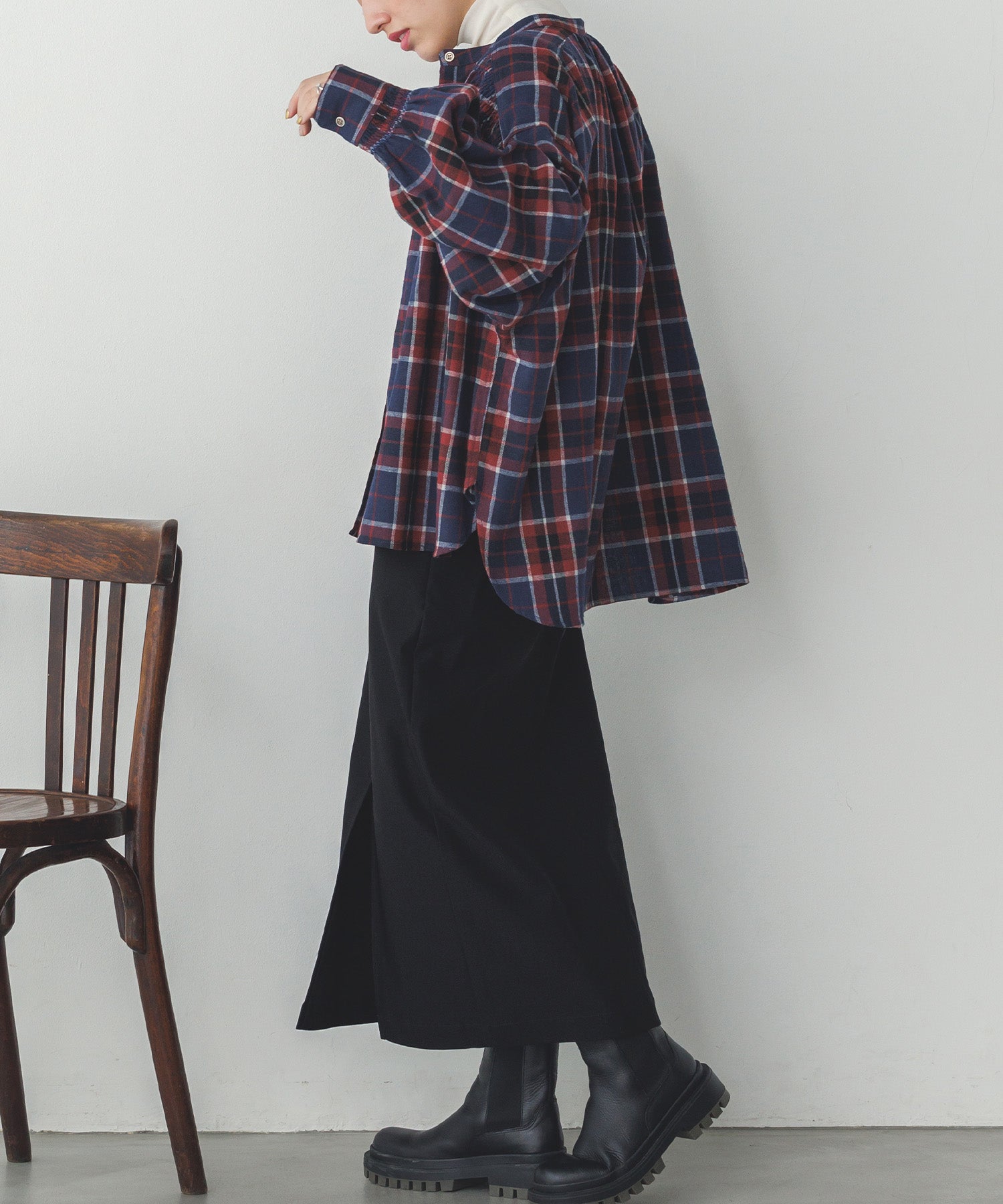 ネルチェックギャザーシャツ