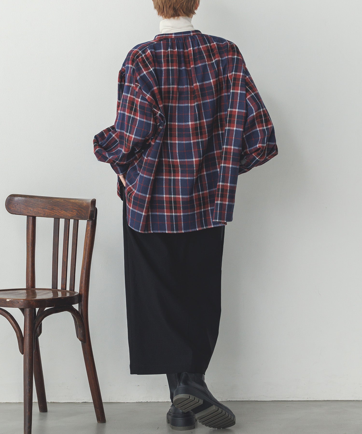 ネルチェックギャザーシャツ