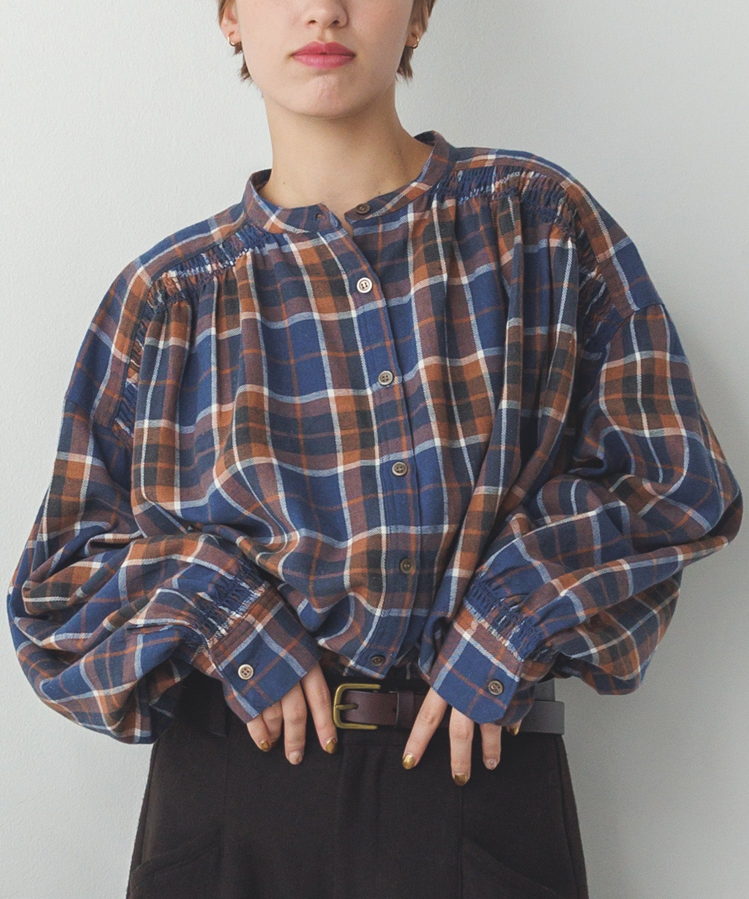 ネルチェックギャザーシャツ