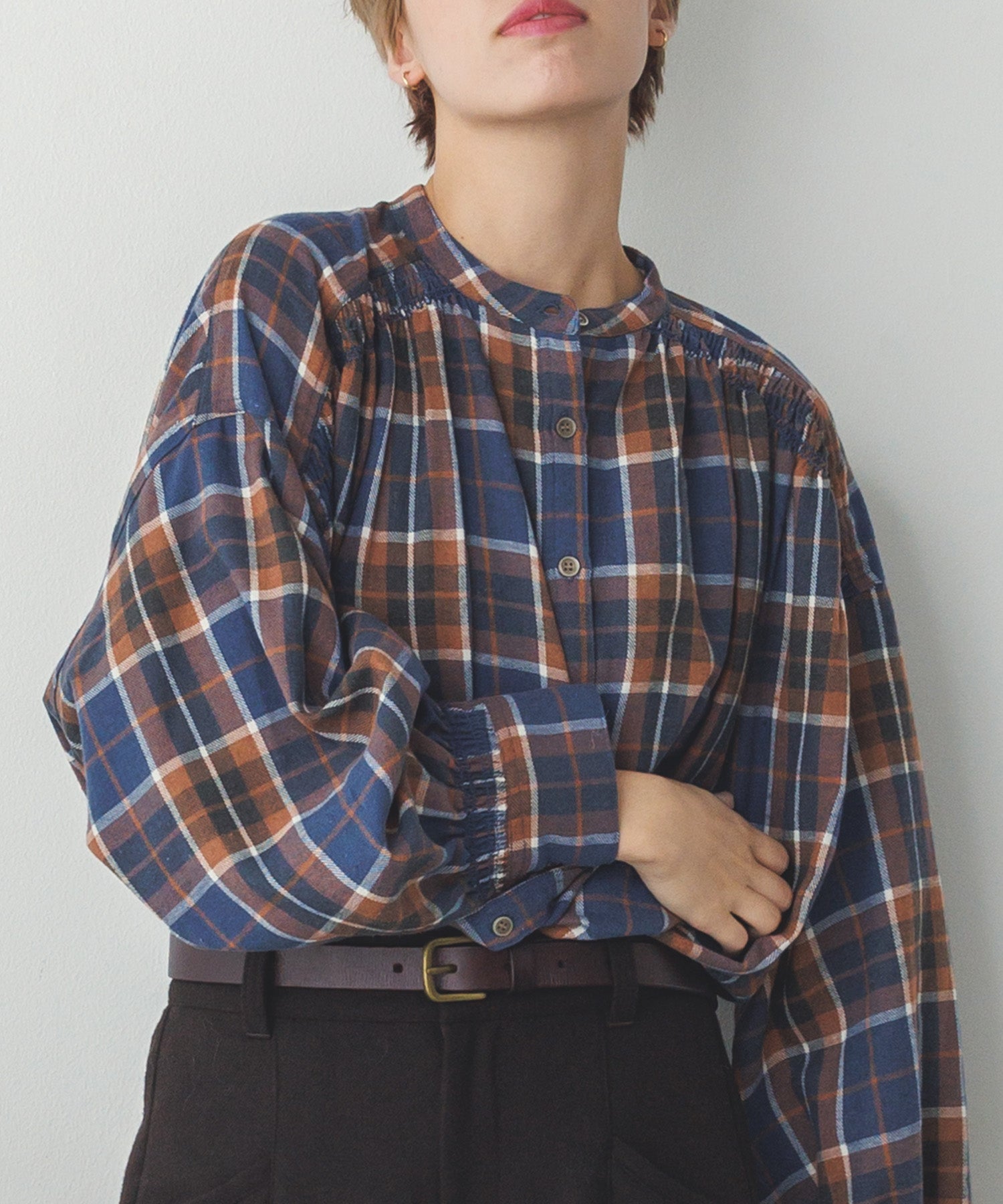 ネルチェックギャザーシャツ