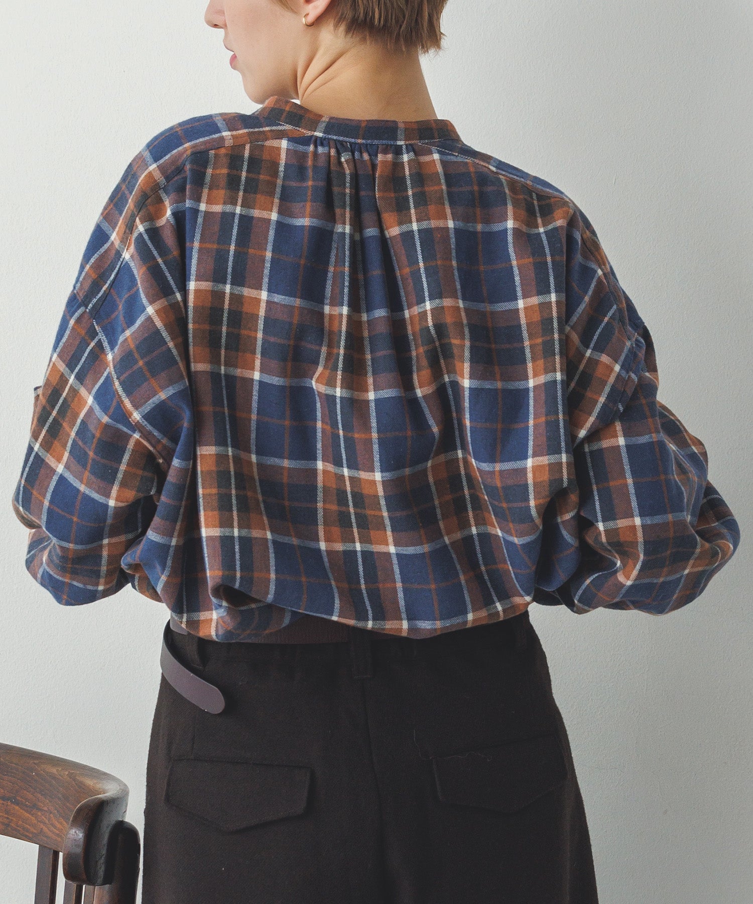 ネルチェックギャザーシャツ