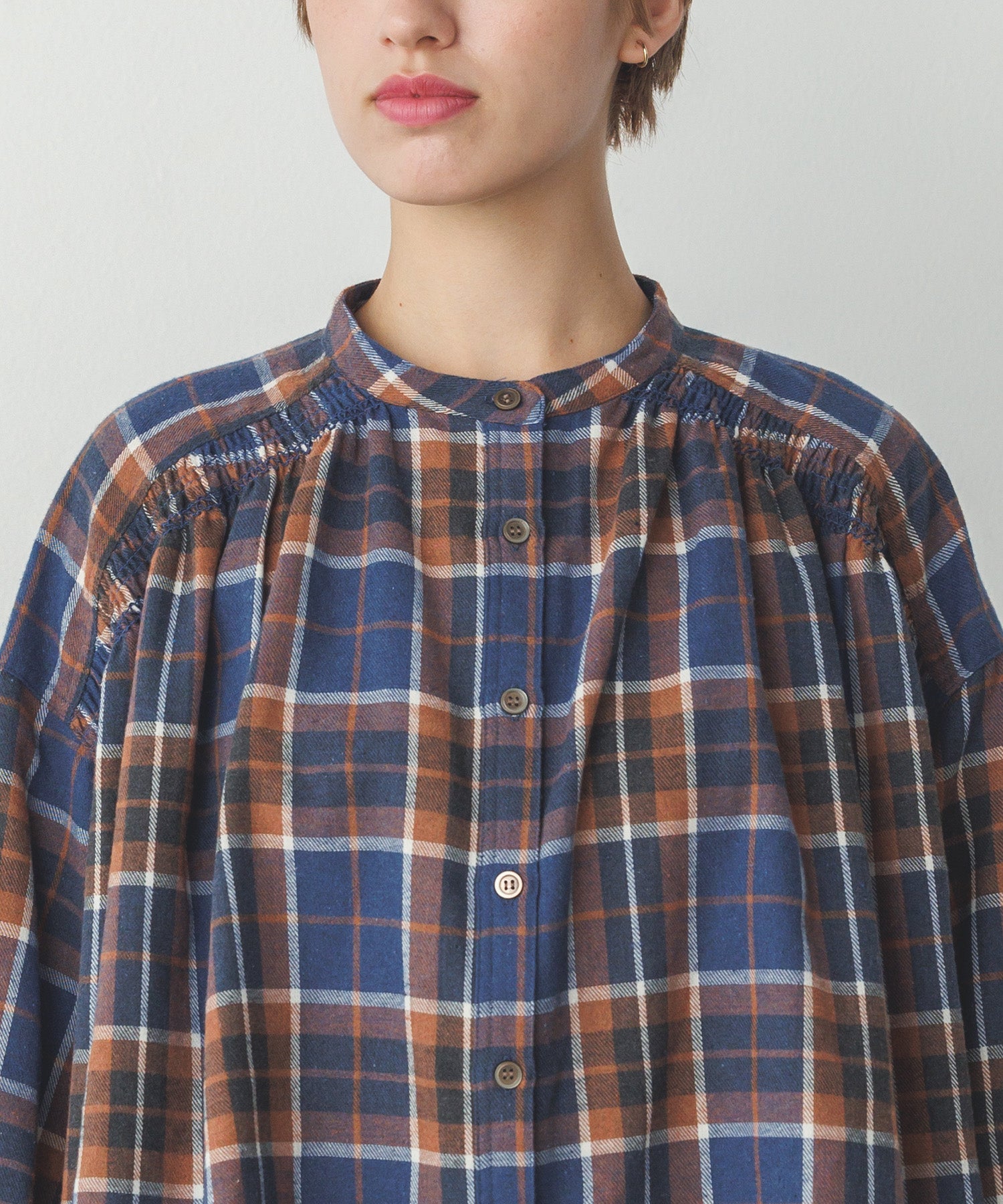 ネルチェックギャザーシャツ