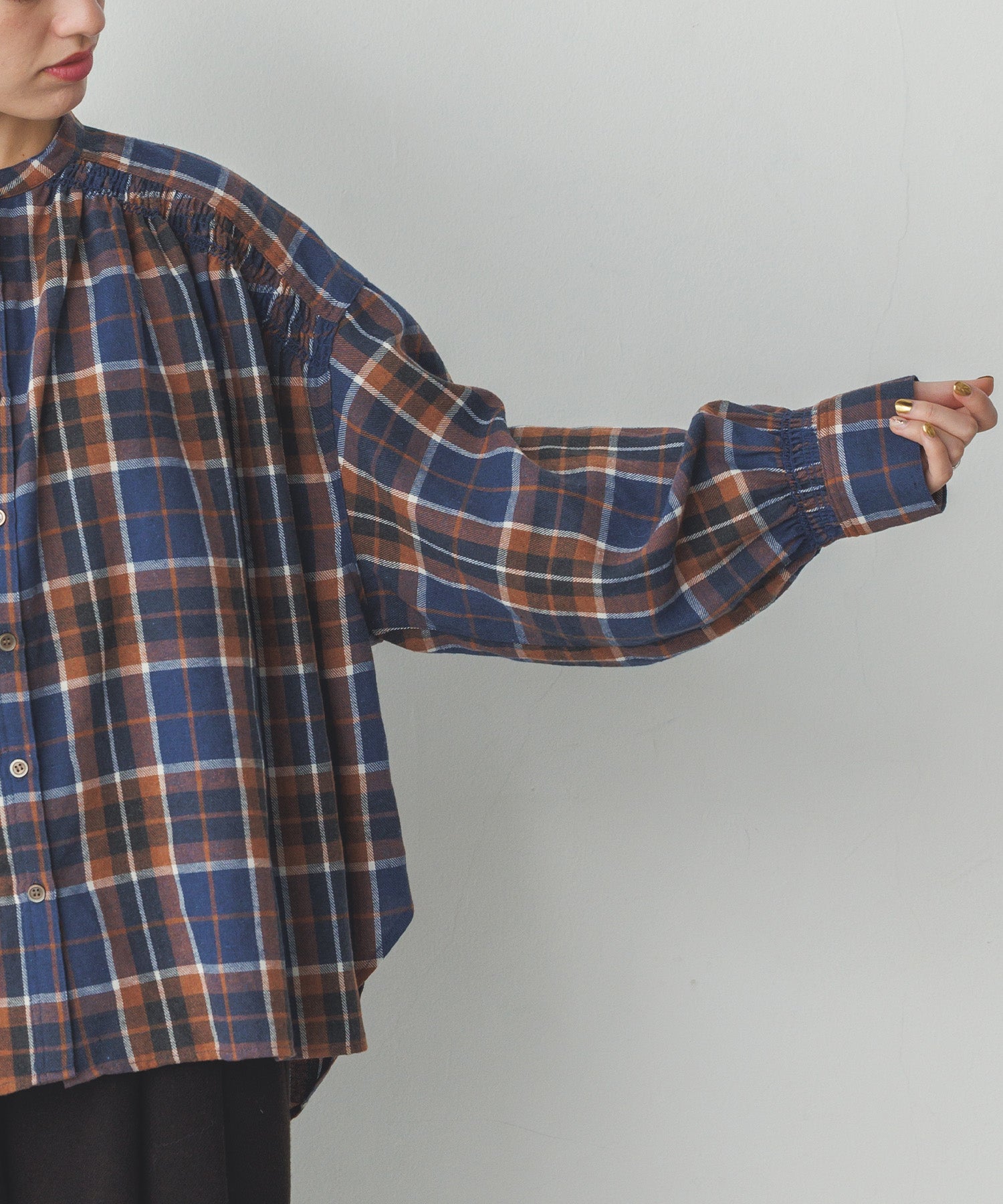 ネルチェックギャザーシャツ