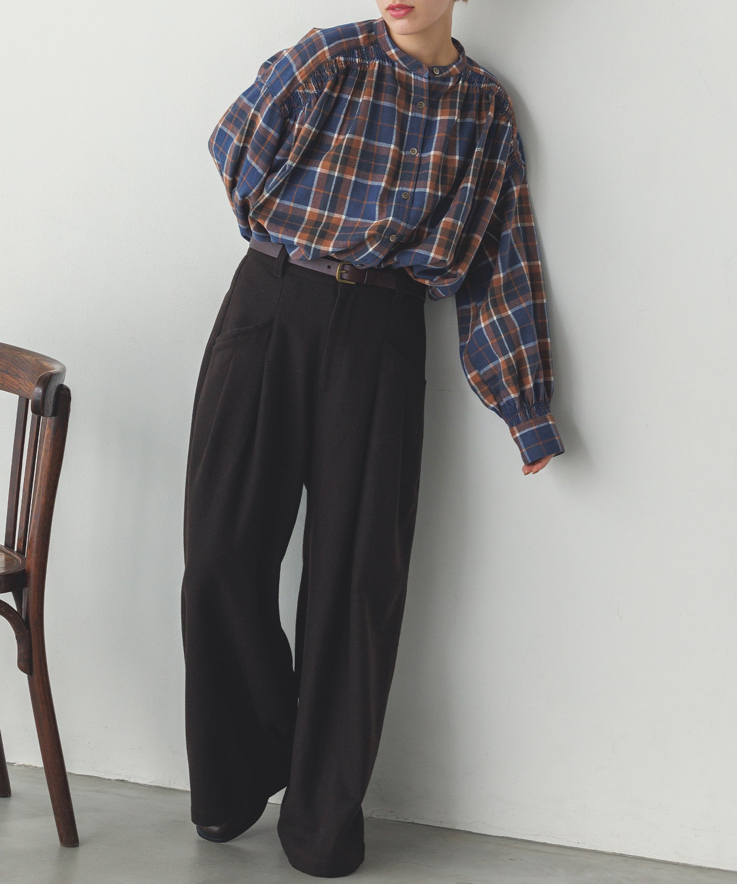 ネルチェックギャザーシャツ