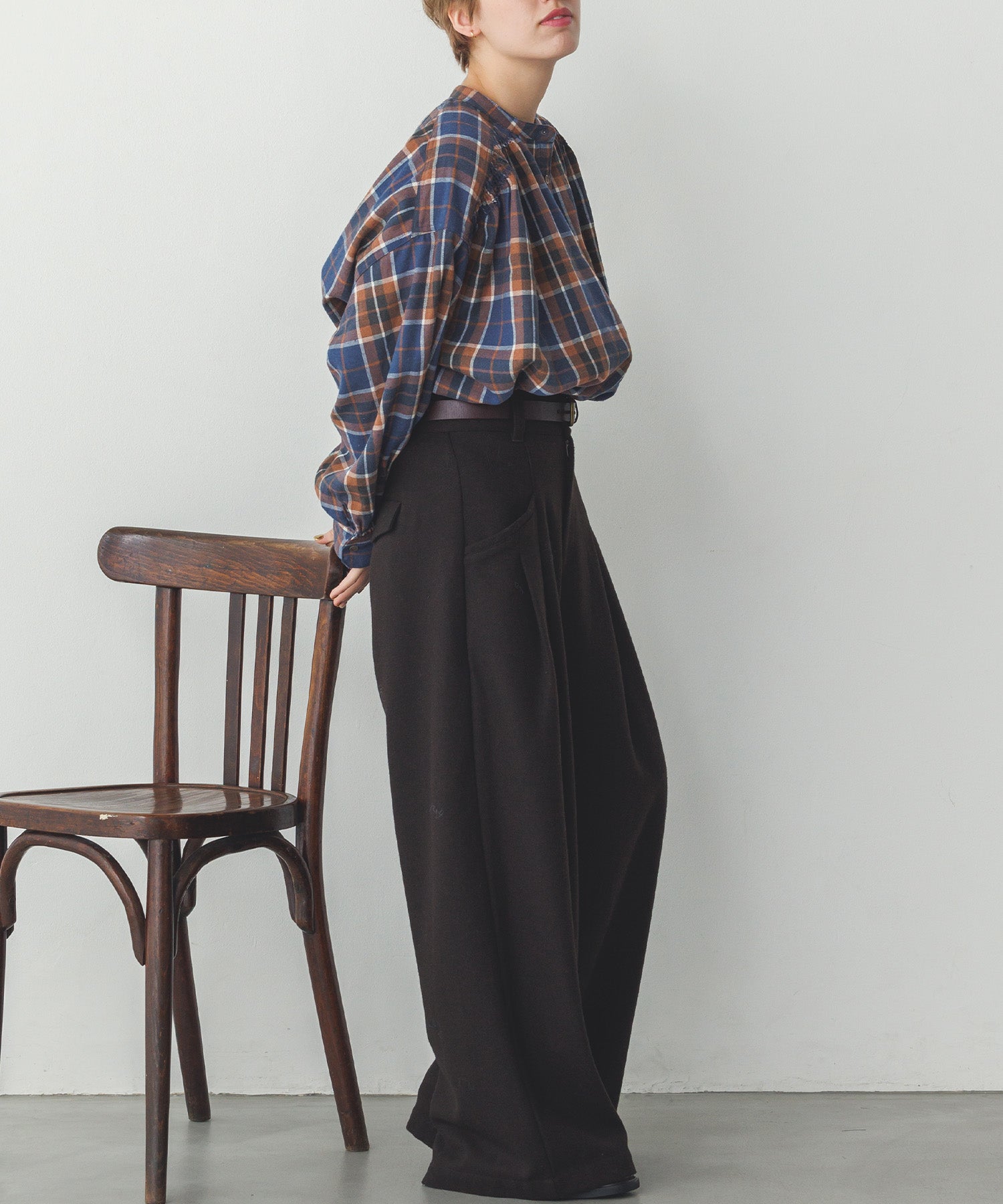 ネルチェックギャザーシャツ