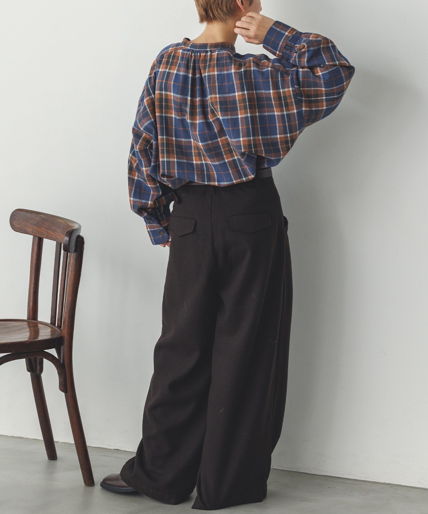 ネルチェックギャザーシャツ