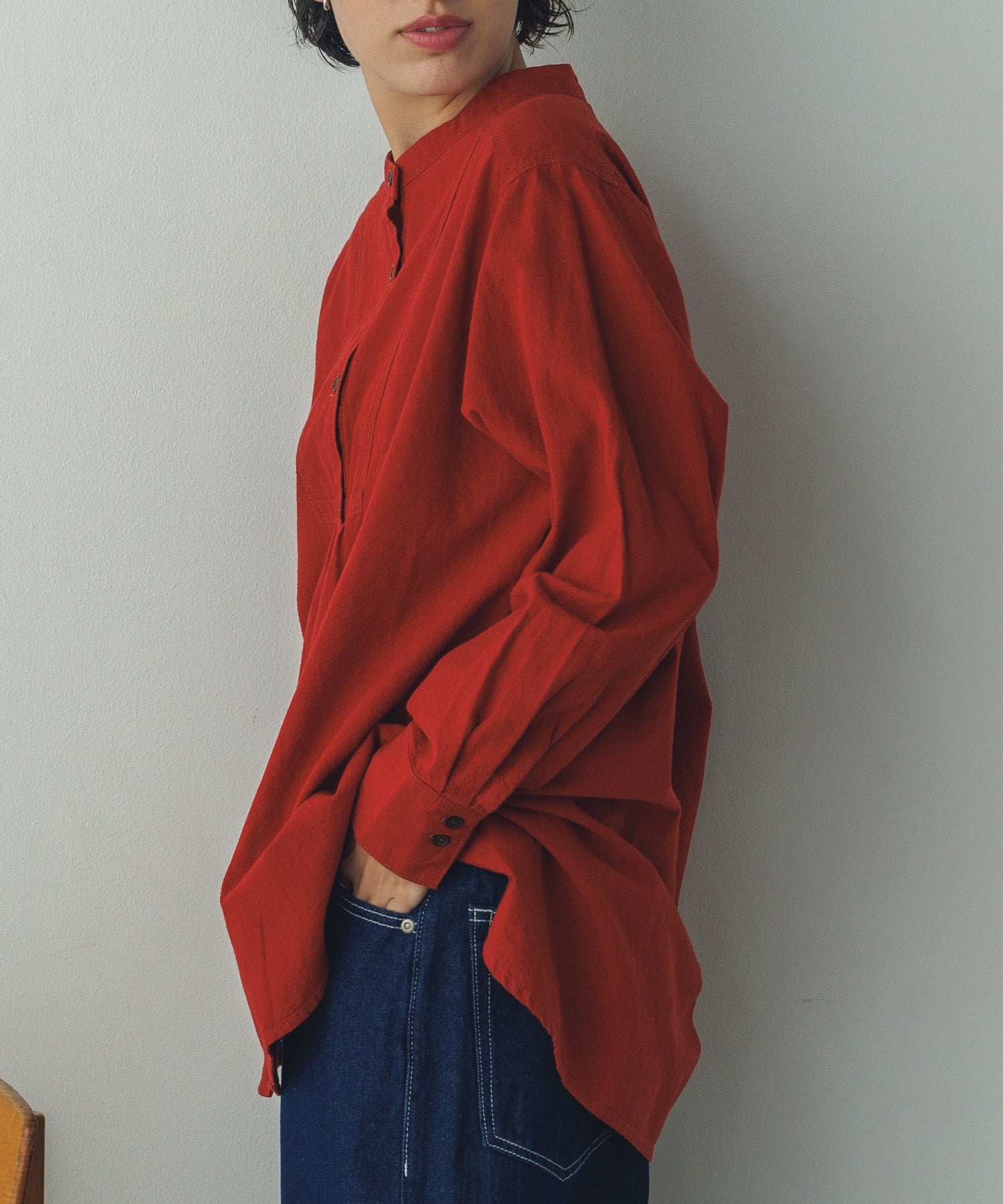 スタンドカラー ギャザー ブラウス