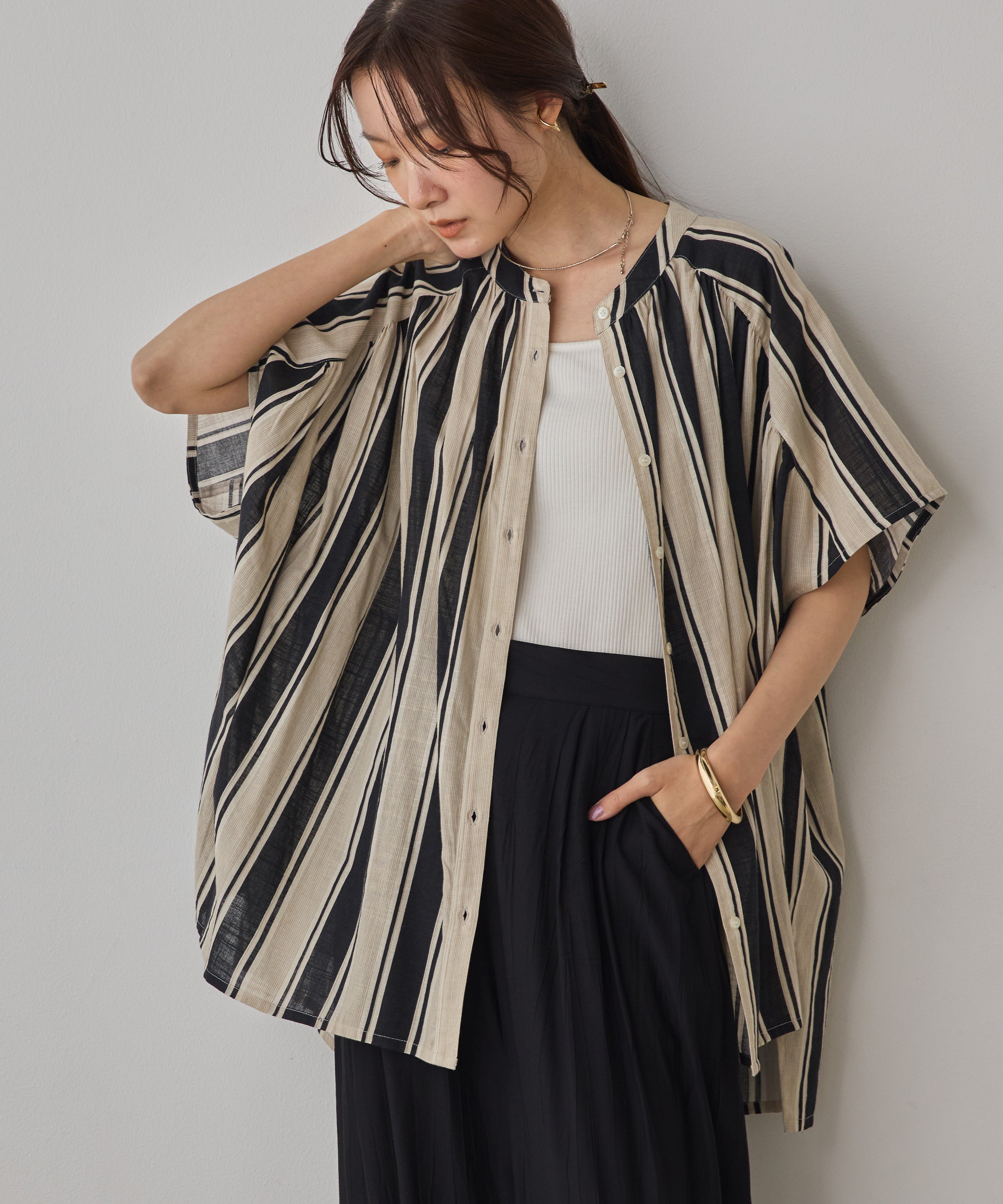 COTTON SLUB STRIPED BLOUSE