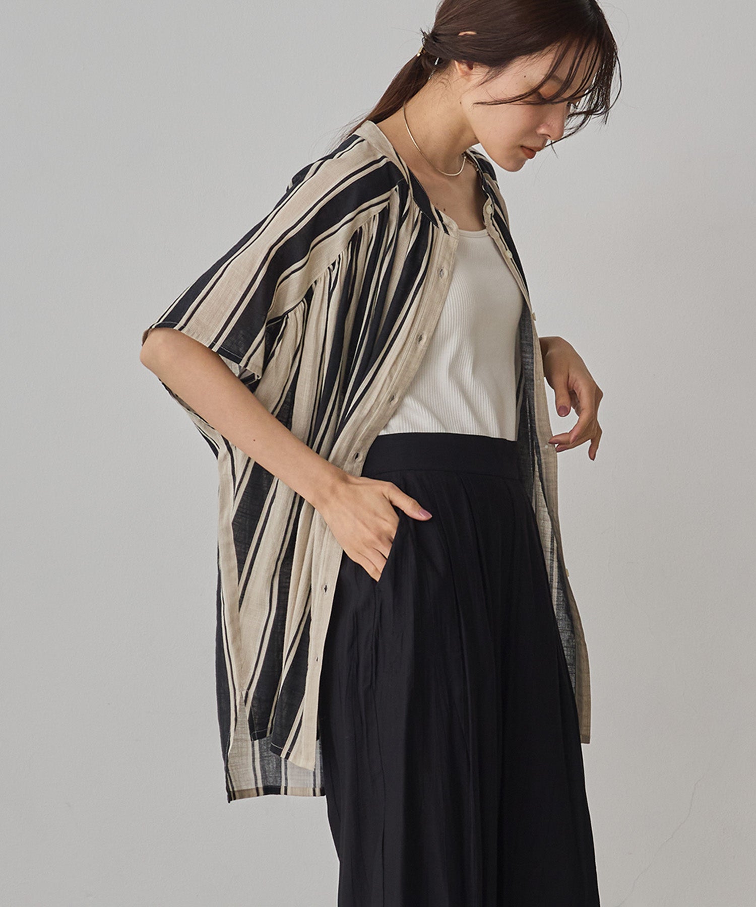 COTTON SLUB STRIPED BLOUSE