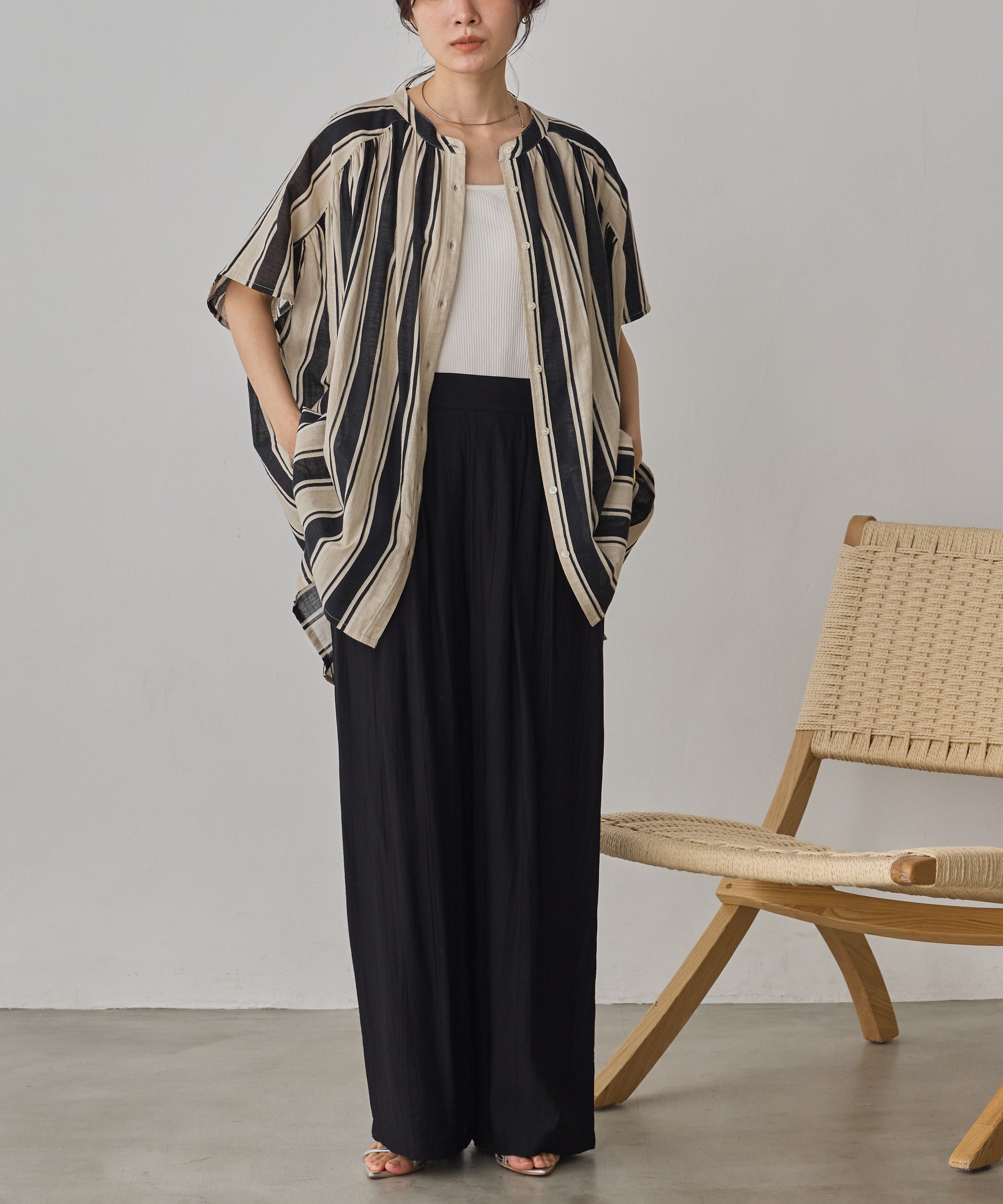 COTTON SLUB STRIPED BLOUSE