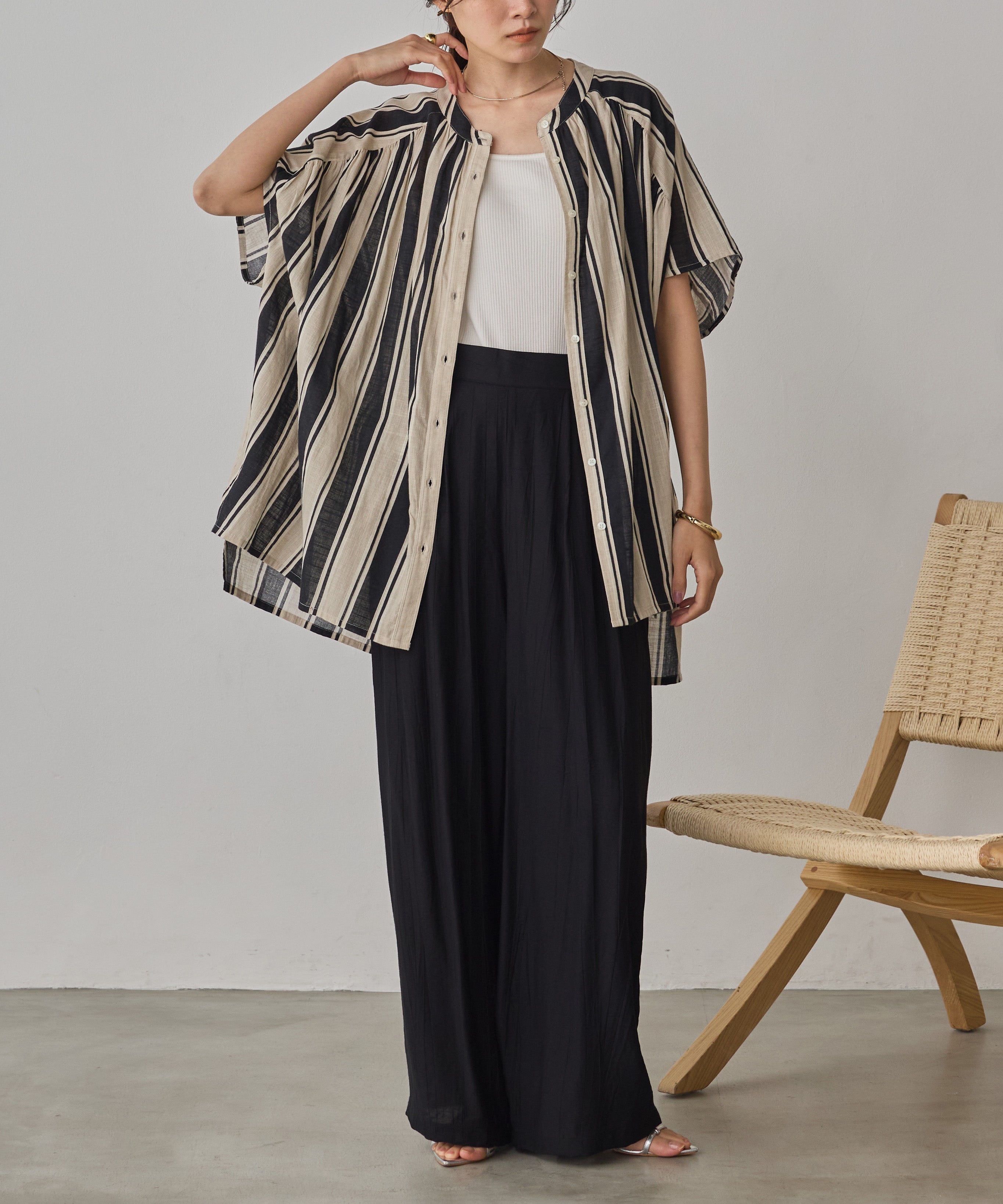 COTTON SLUB STRIPED BLOUSE