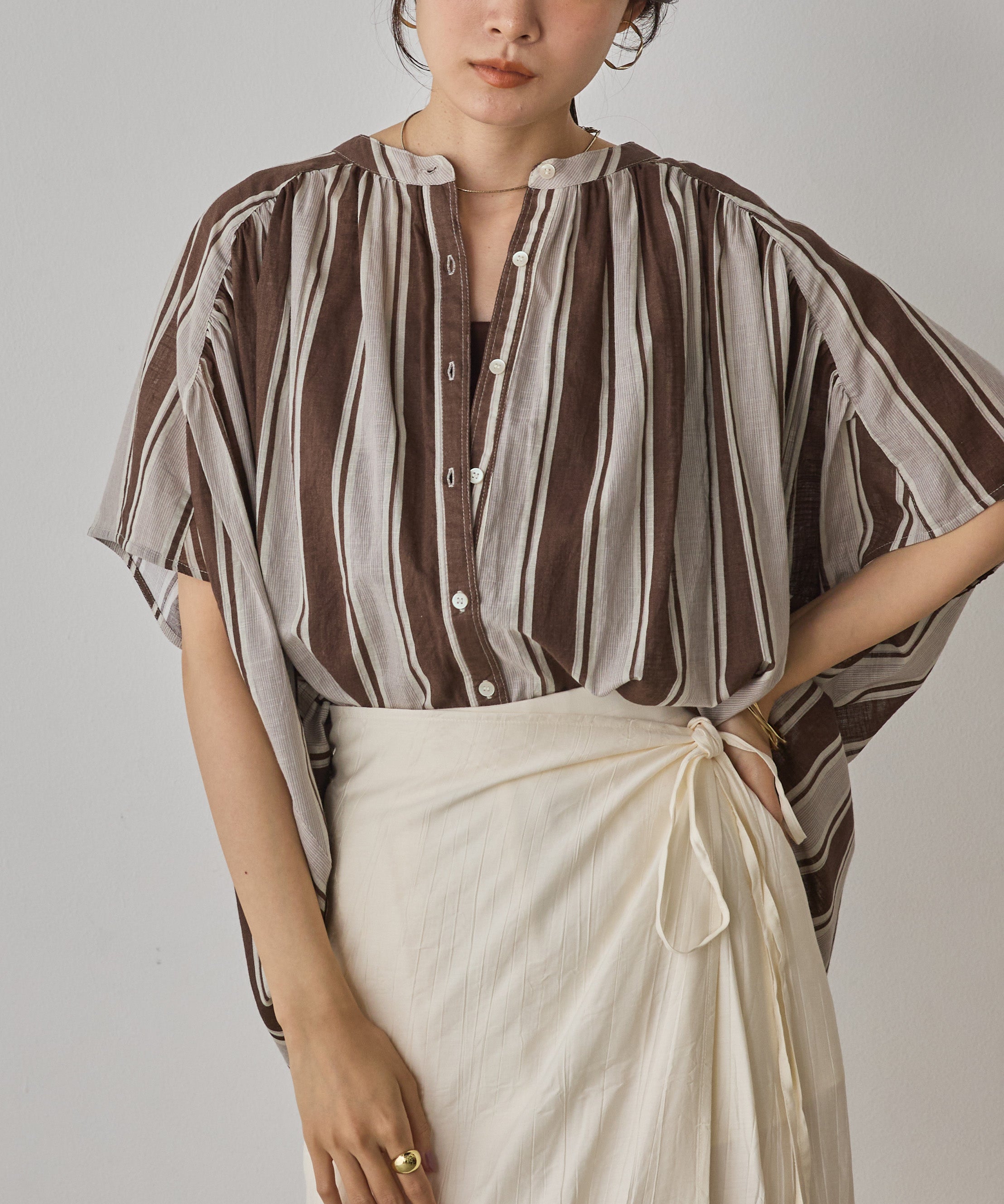 COTTON SLUB STRIPED BLOUSE