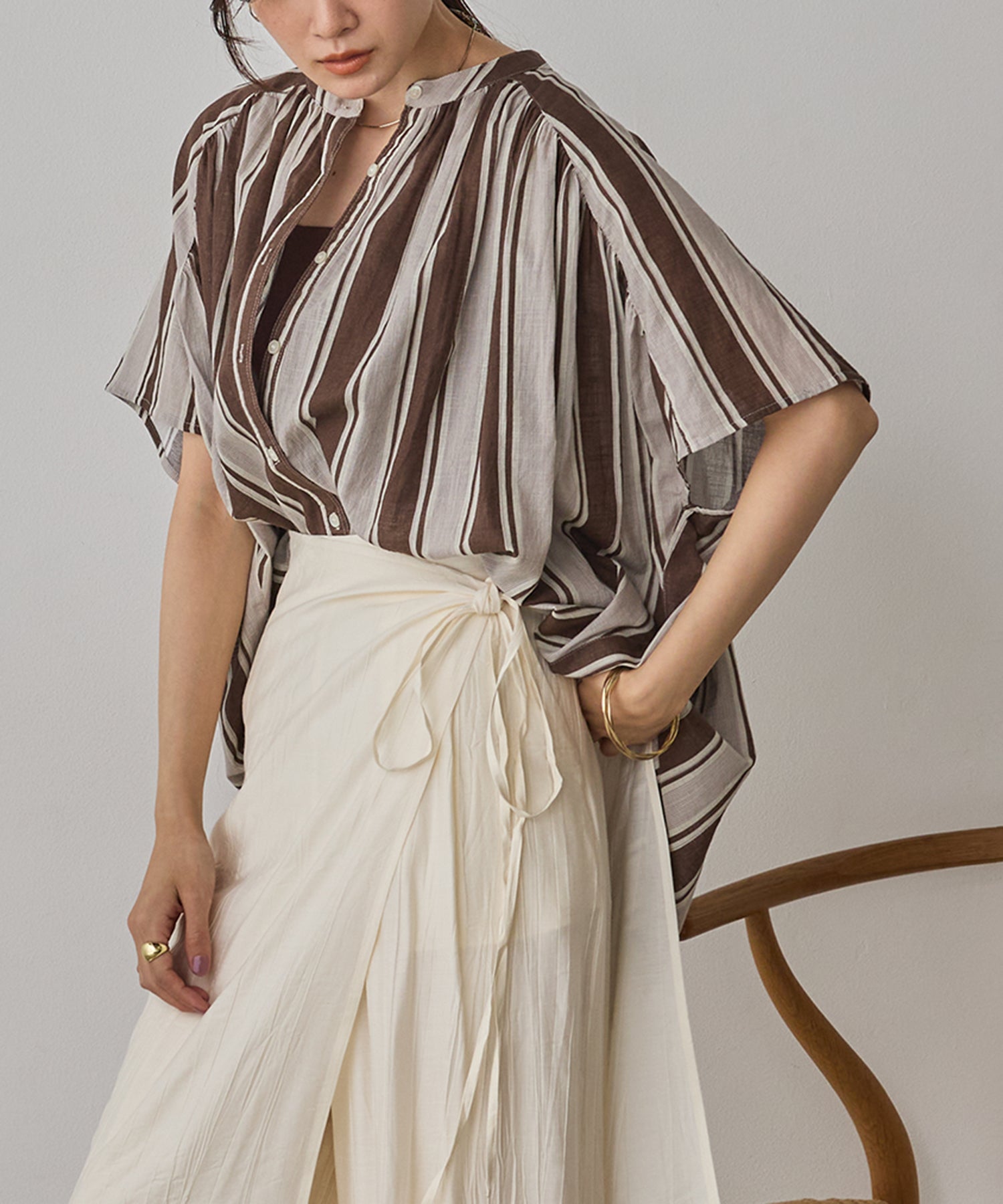 COTTON SLUB STRIPED BLOUSE