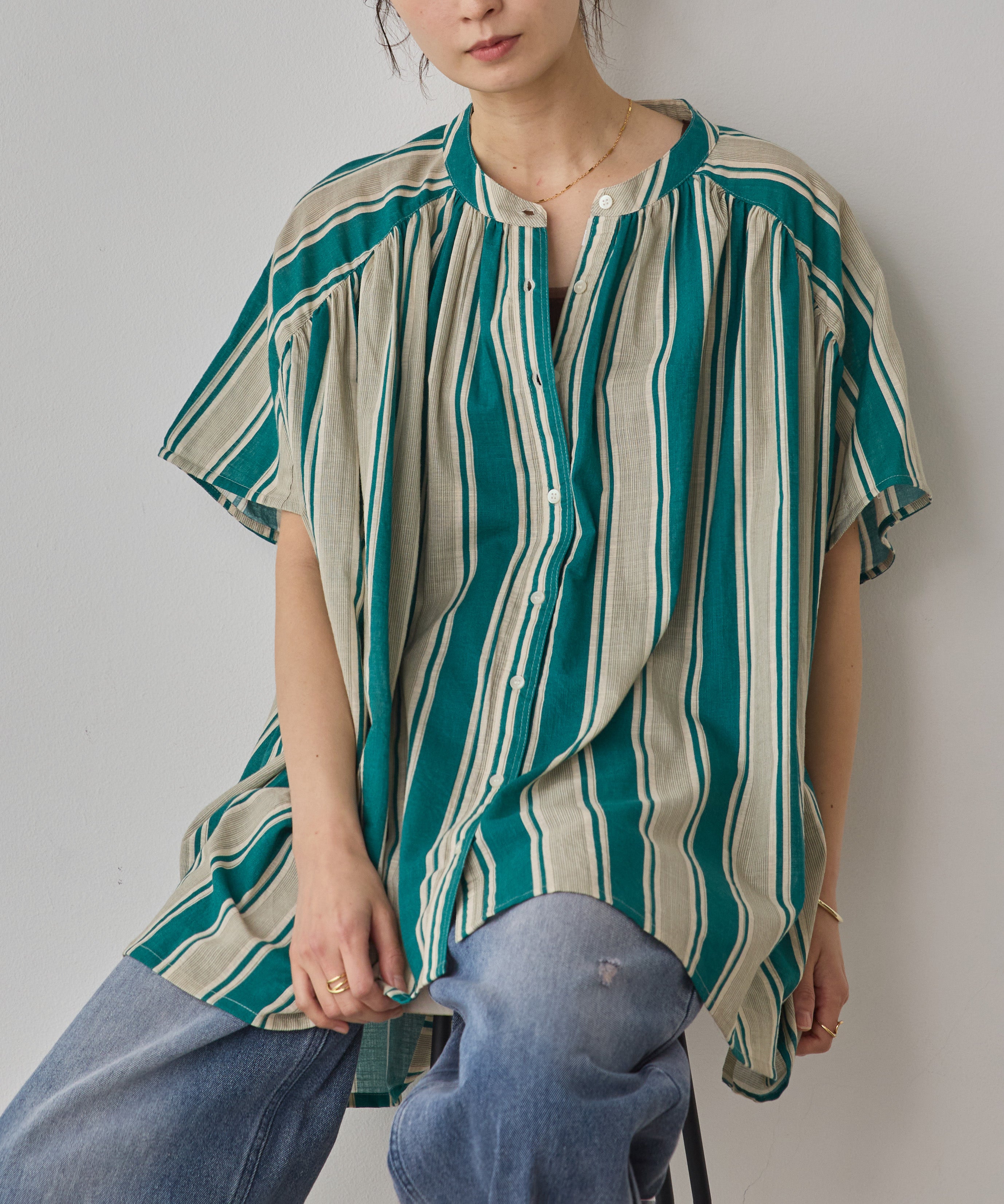 COTTON SLUB STRIPED BLOUSE