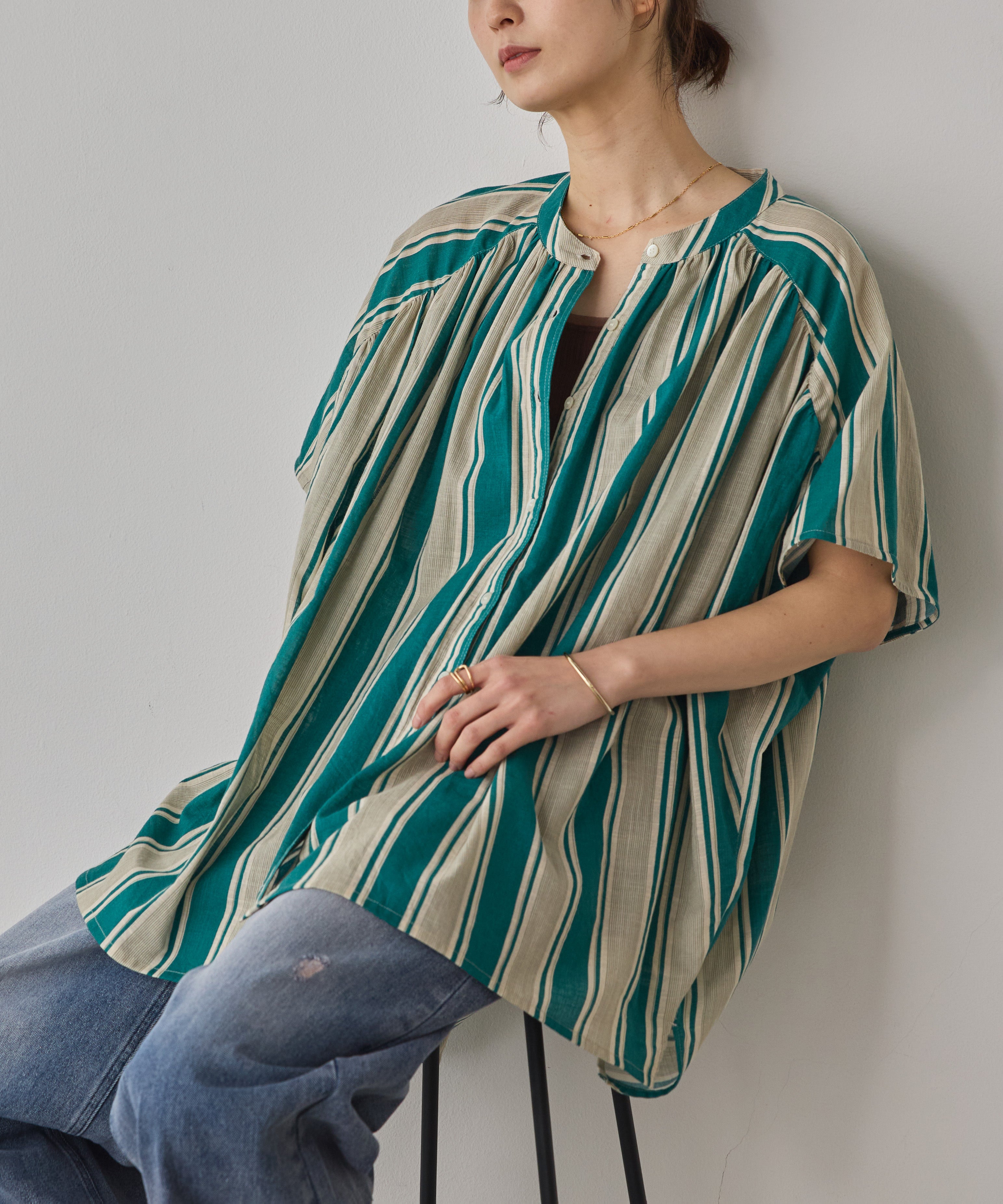 COTTON SLUB STRIPED BLOUSE