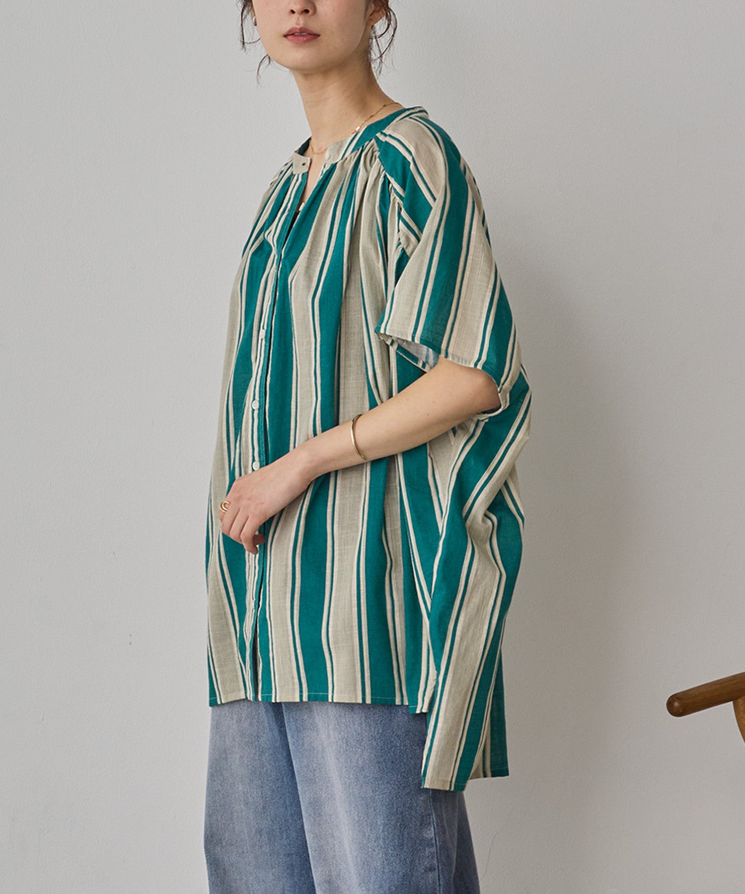 COTTON SLUB STRIPED BLOUSE