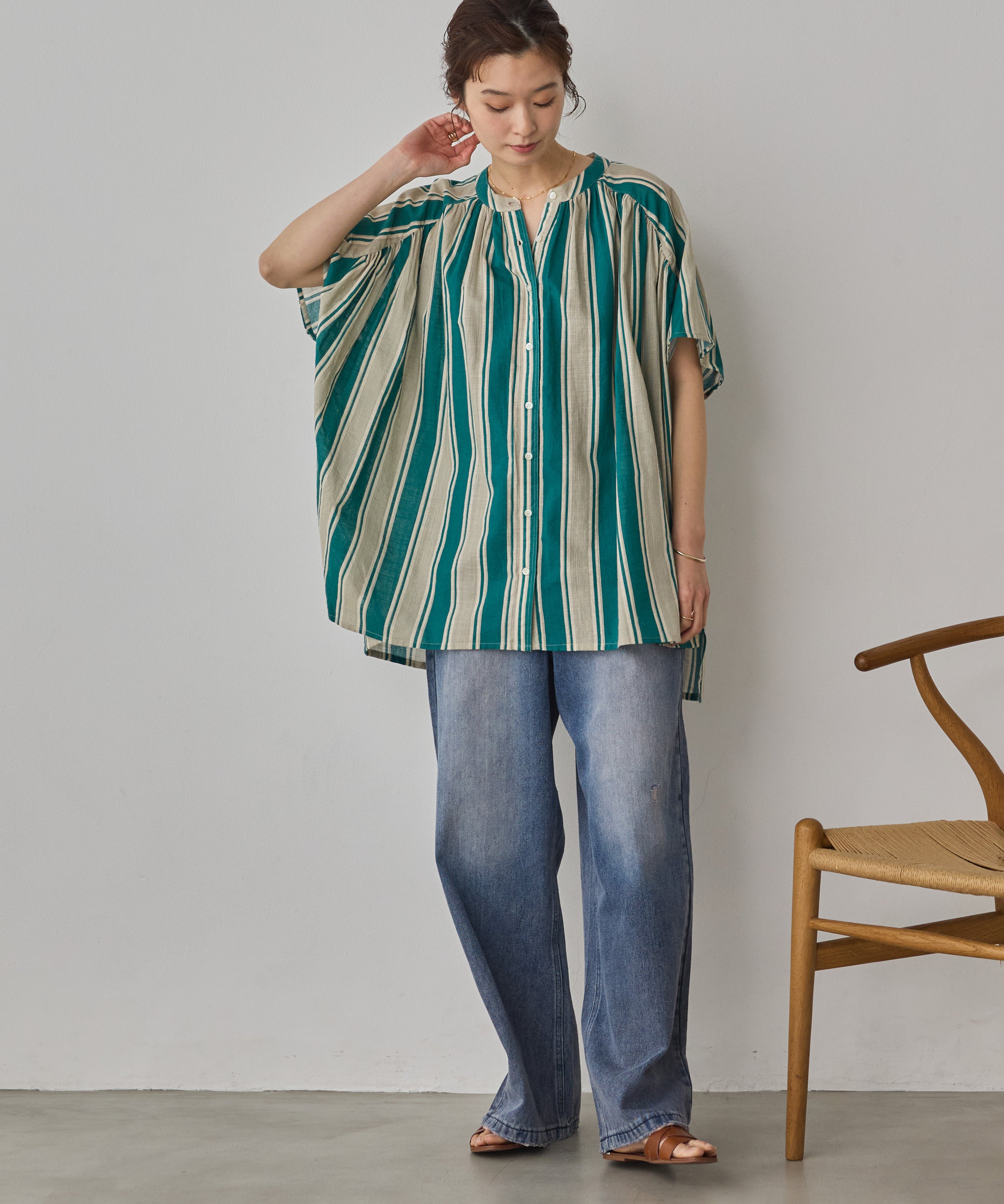COTTON SLUB STRIPED BLOUSE