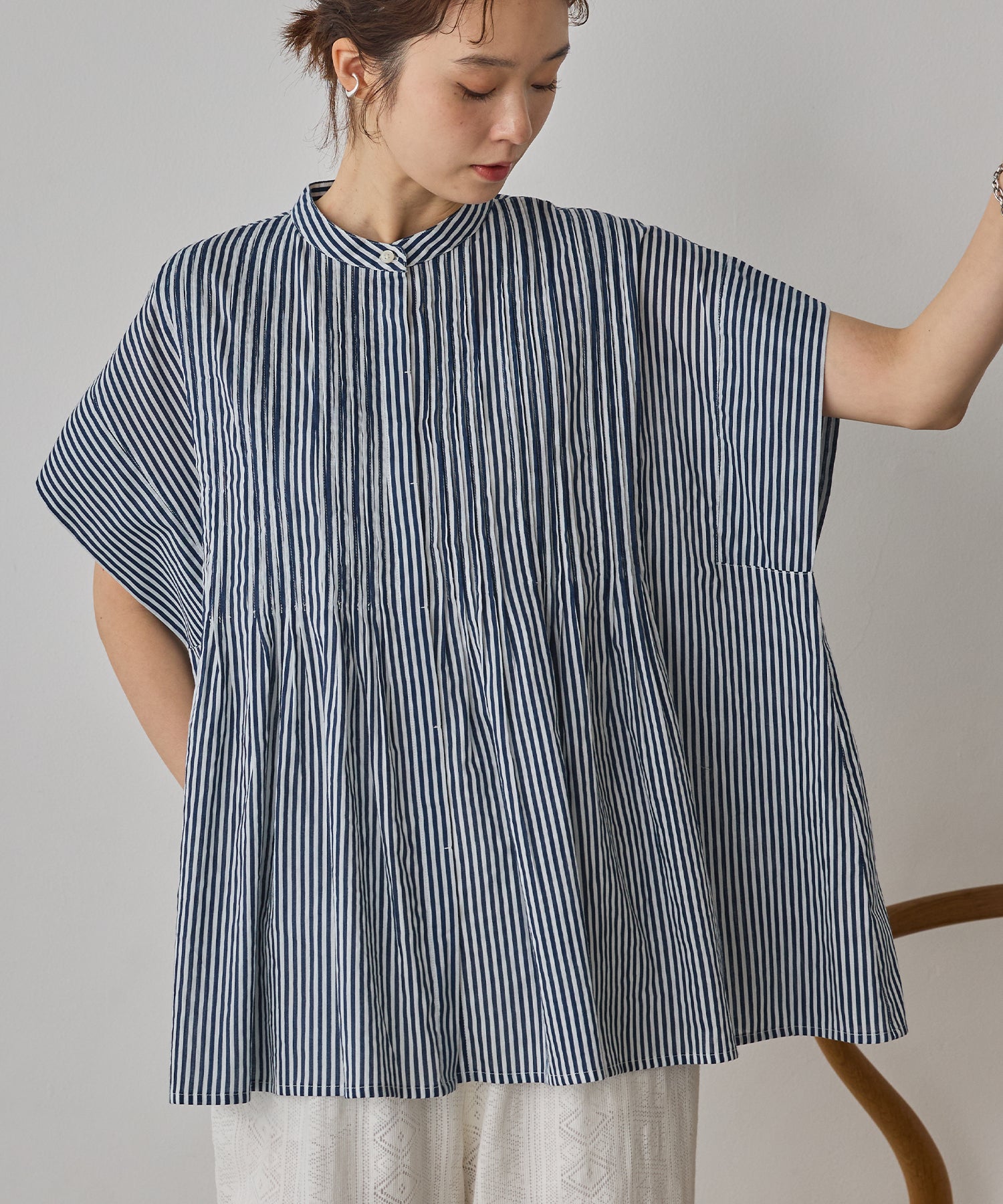 COTTON VOILE PINSTRIPE BLOUSE