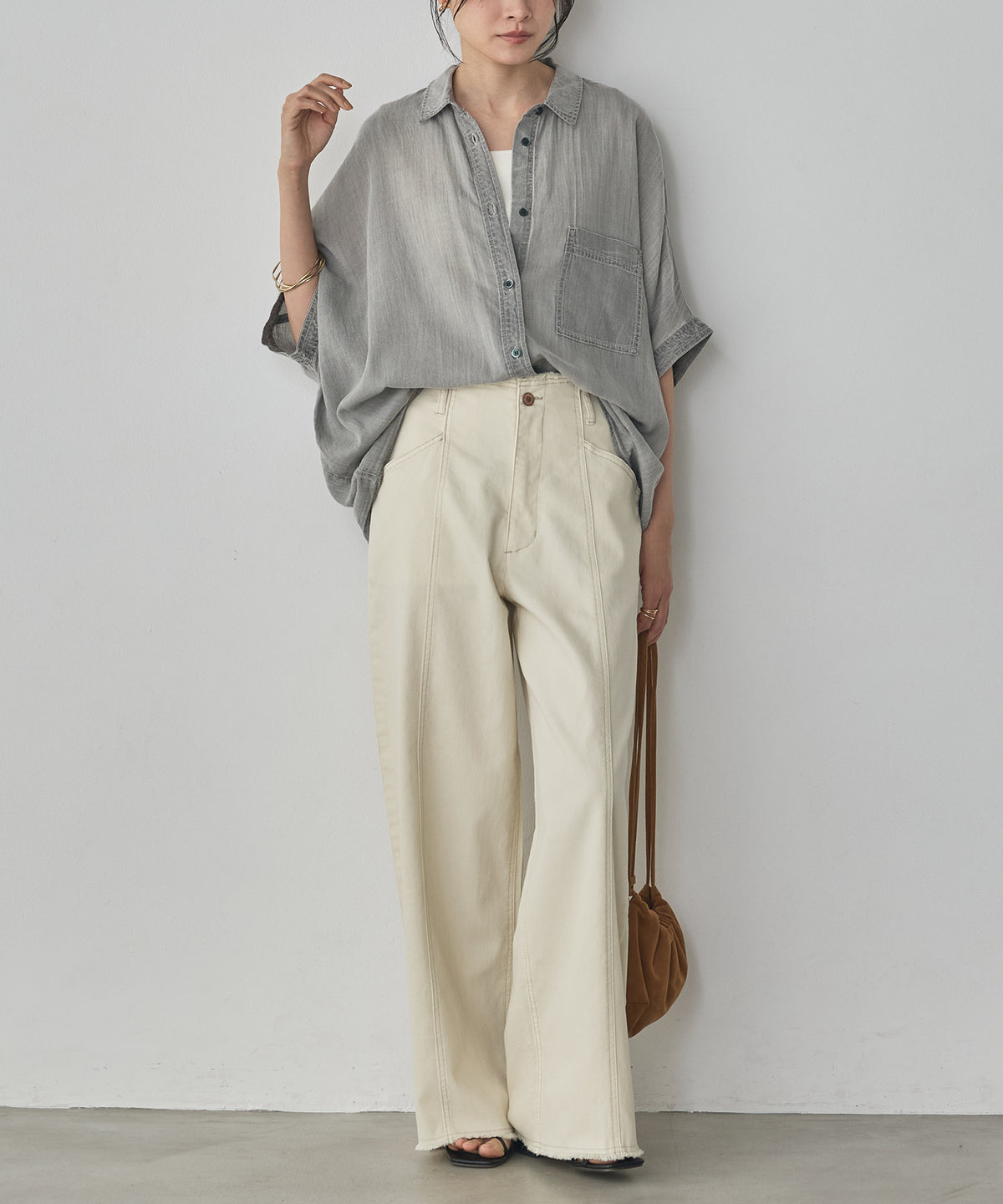 SHEER DENIM SHORT-SLEEVE SHIRT