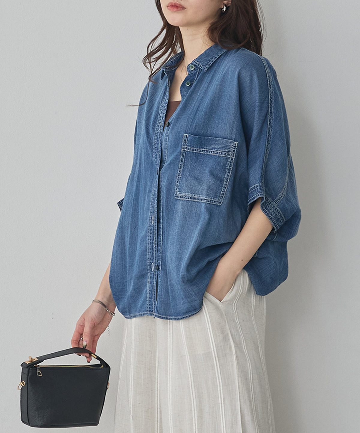 SHEER DENIM SHORT-SLEEVE SHIRT